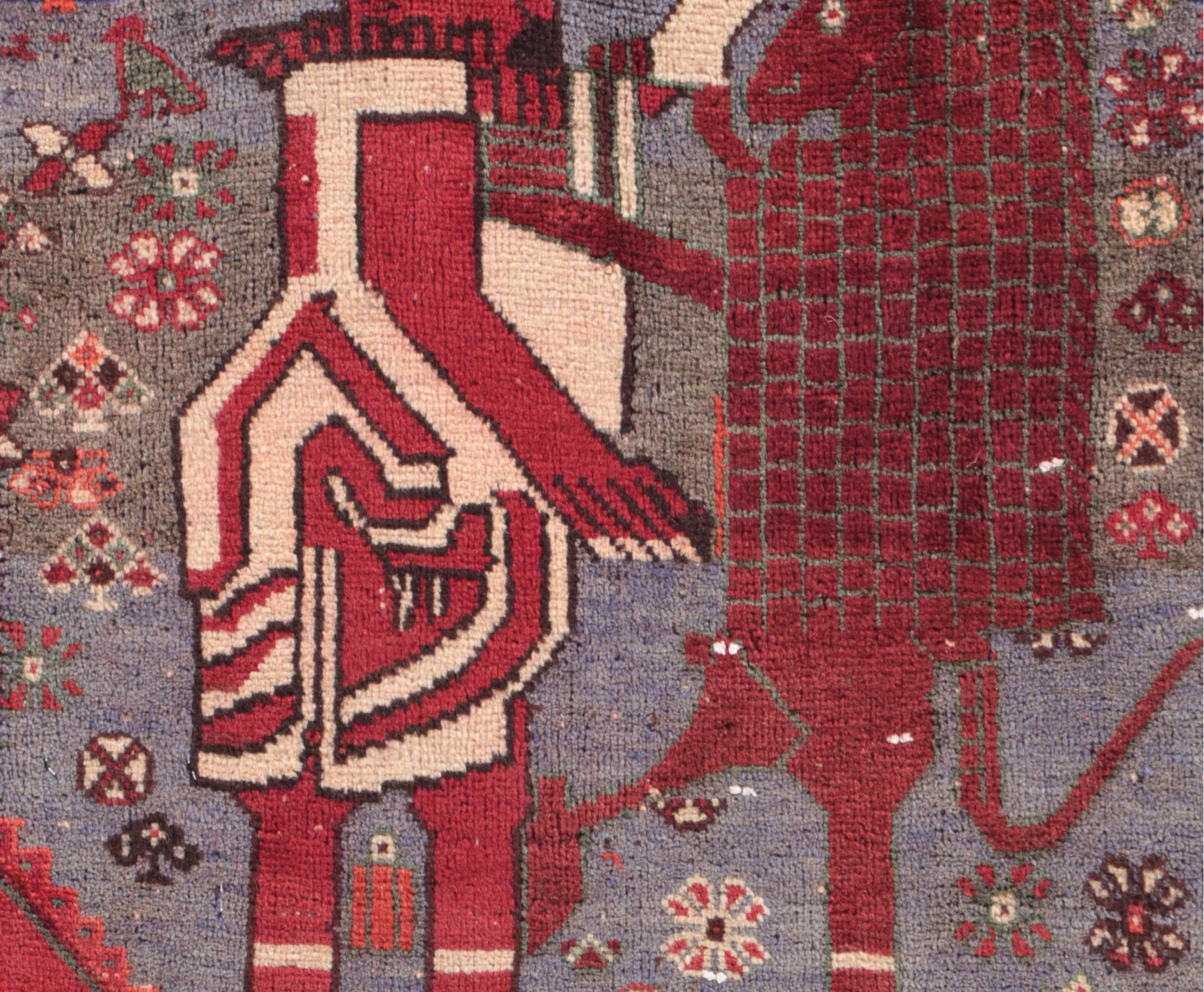 1'9 x 1'9 Hand-Knotted Afghan Pictorial Remnant