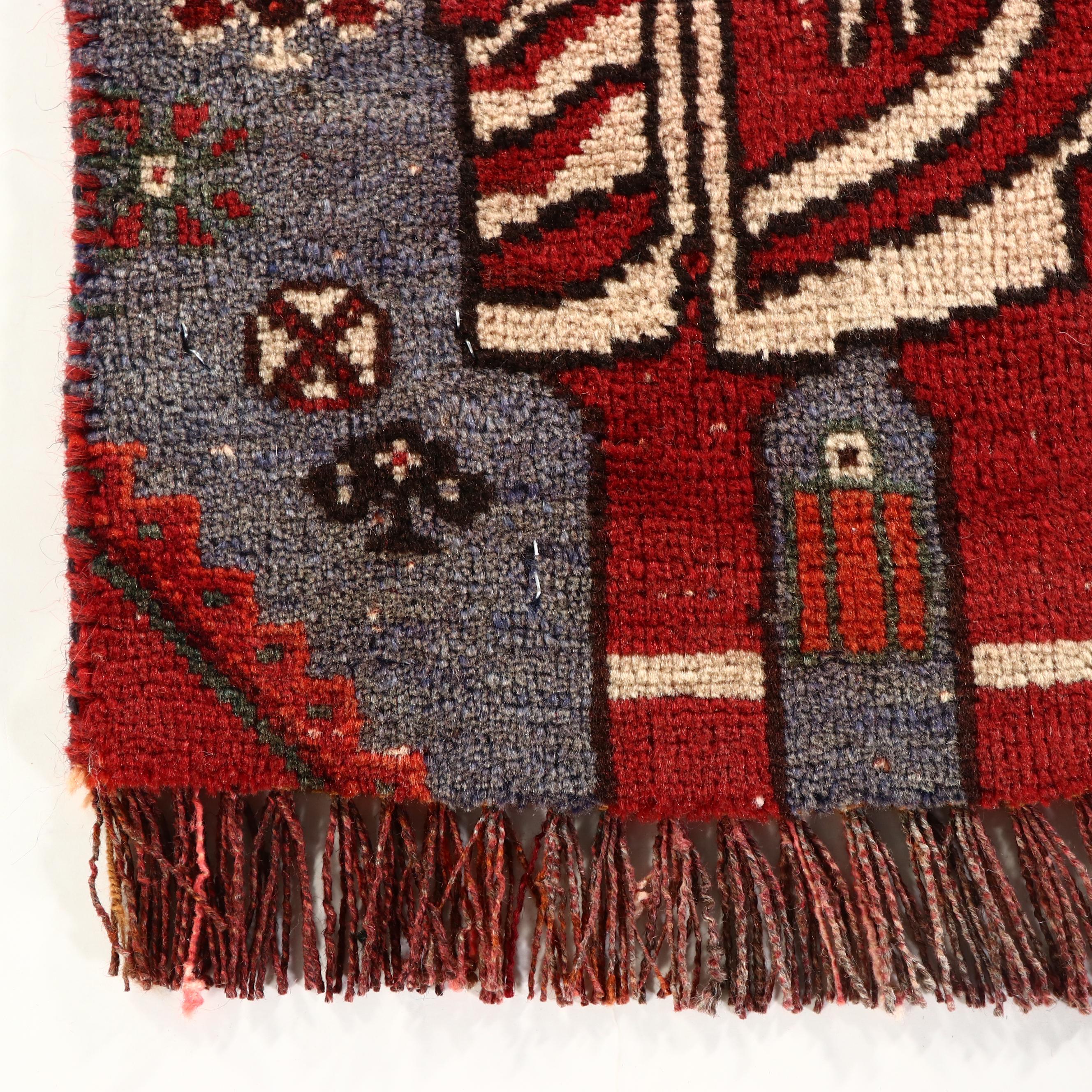 1'9 x 1'9 Hand-Knotted Afghan Pictorial Remnant