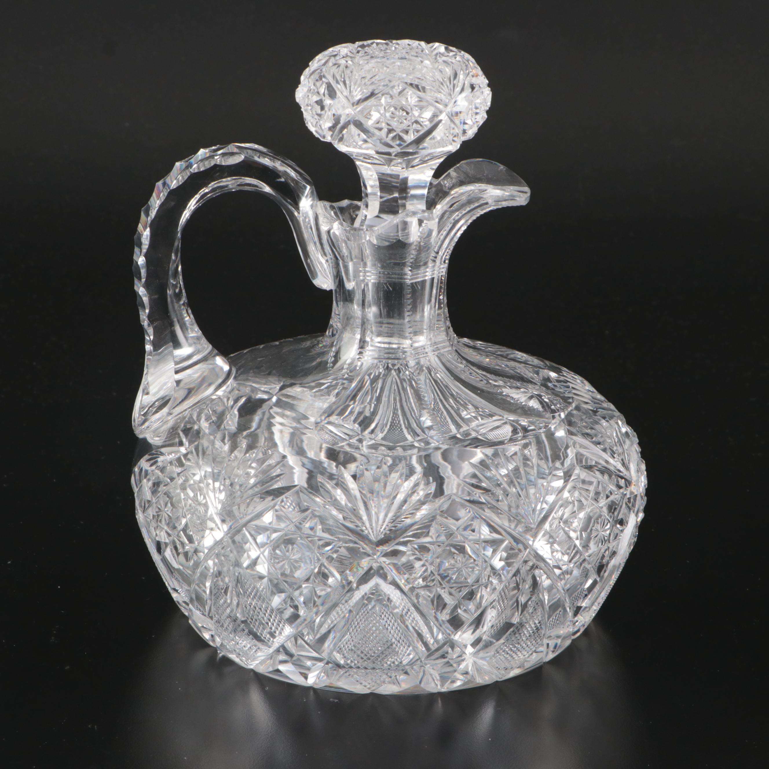 American Brilliant Style Cut Glass Decanter and Glasses, Late 19th/Early 20th C.