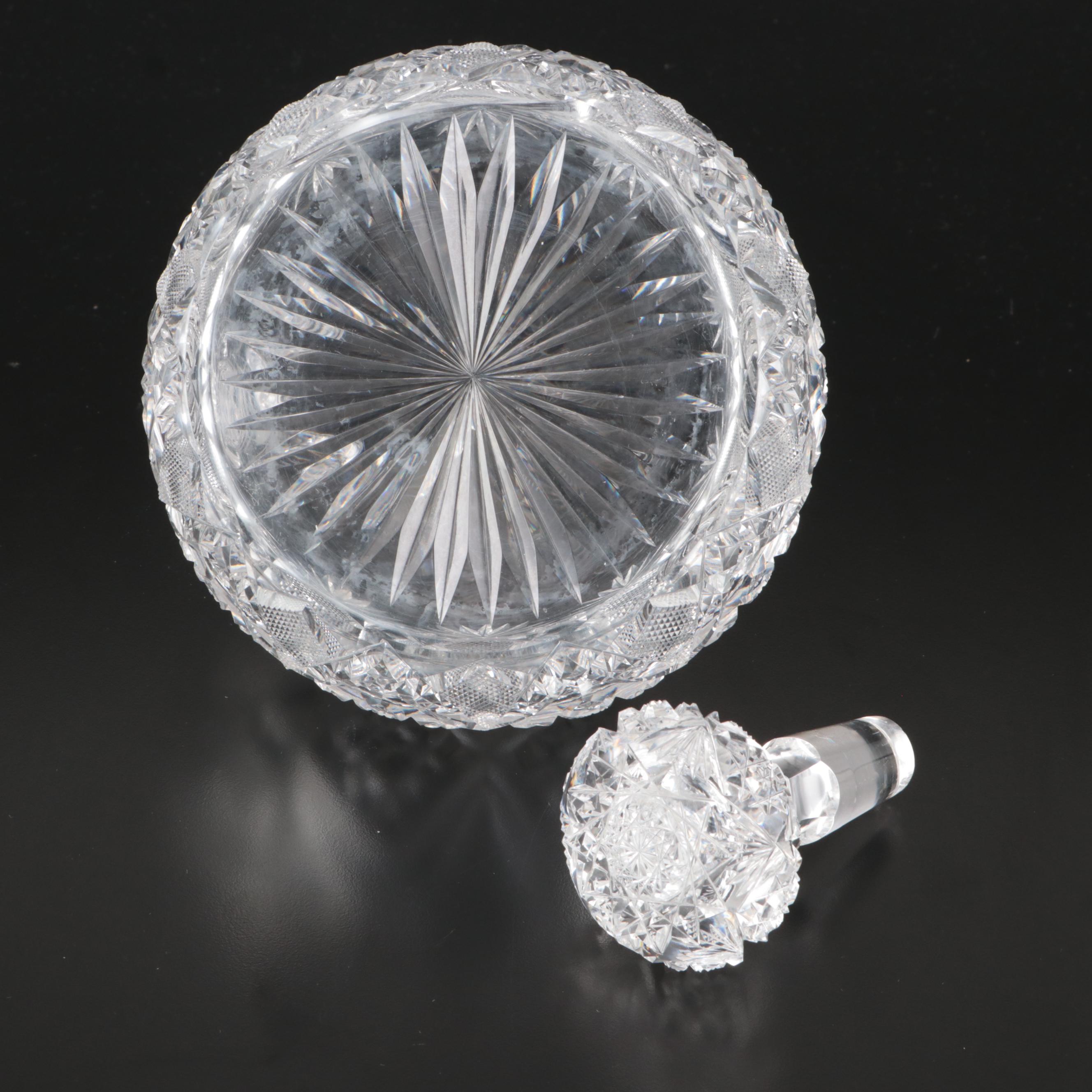 American Brilliant Style Cut Glass Decanter and Glasses, Late 19th/Early 20th C.