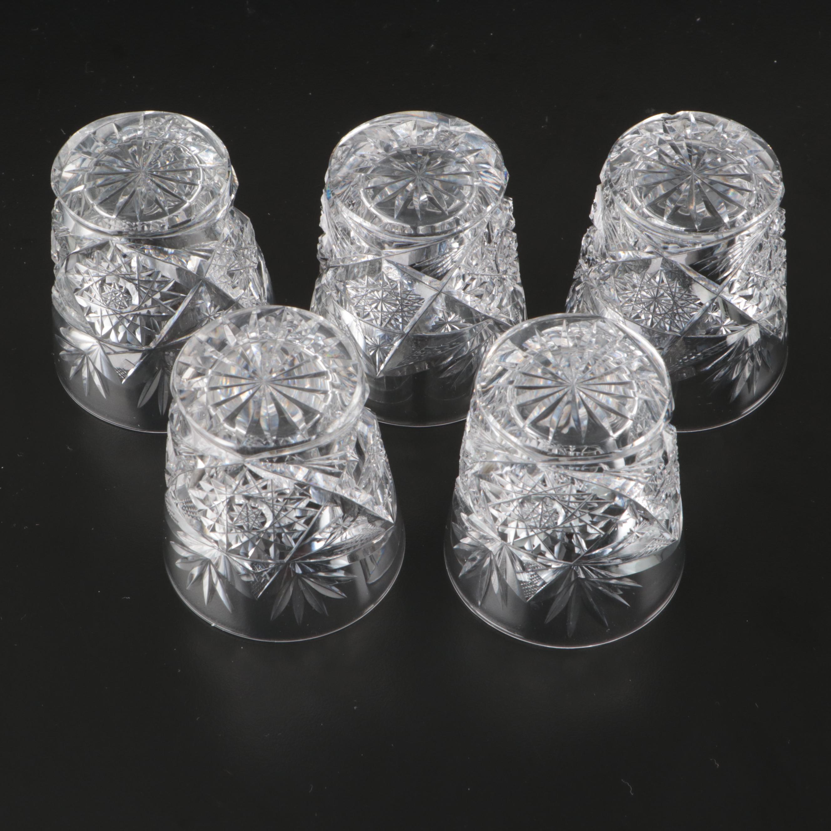 American Brilliant Style Cut Glass Decanter and Glasses, Late 19th/Early 20th C.