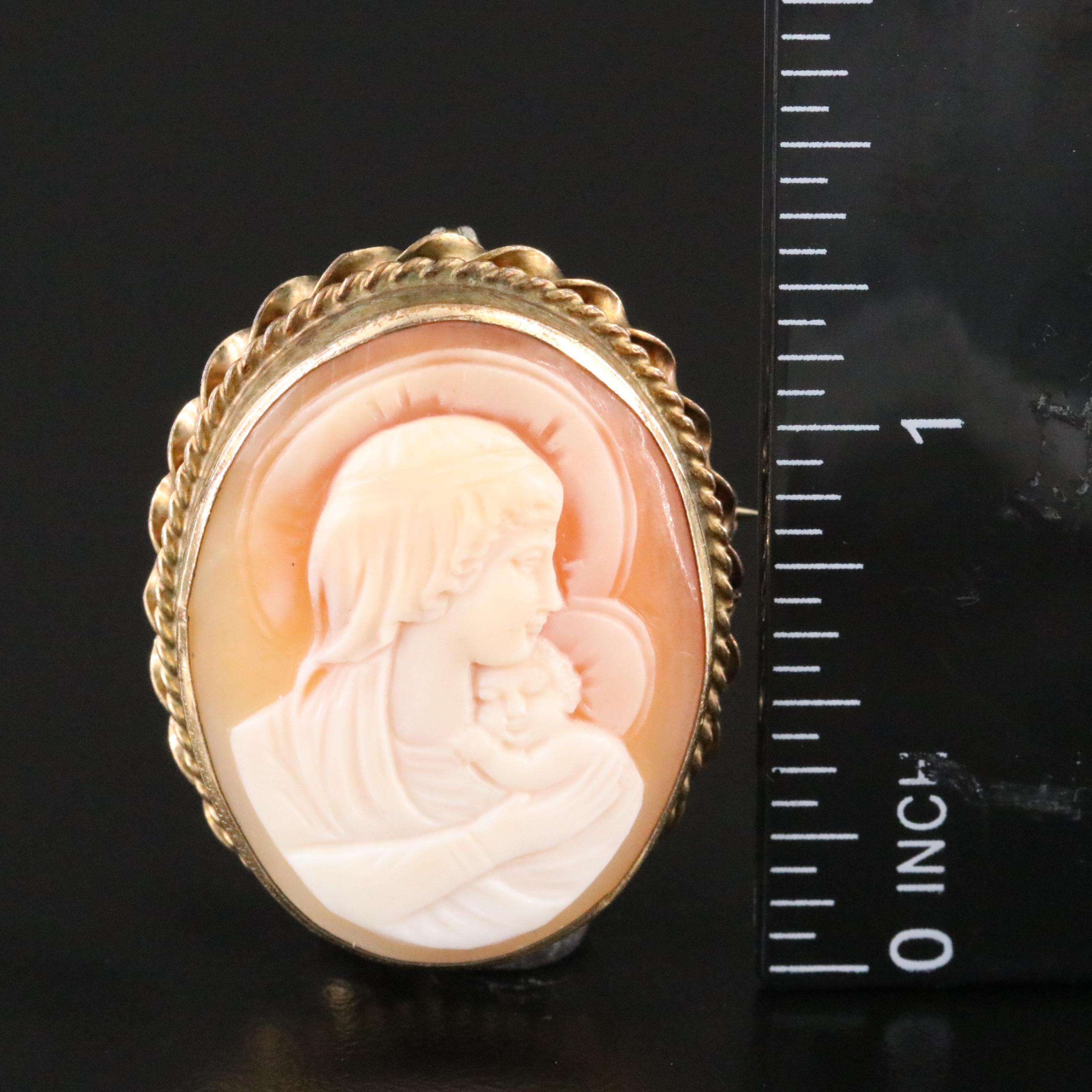Madonna and Child Carved Shell Cameo Converter Brooch