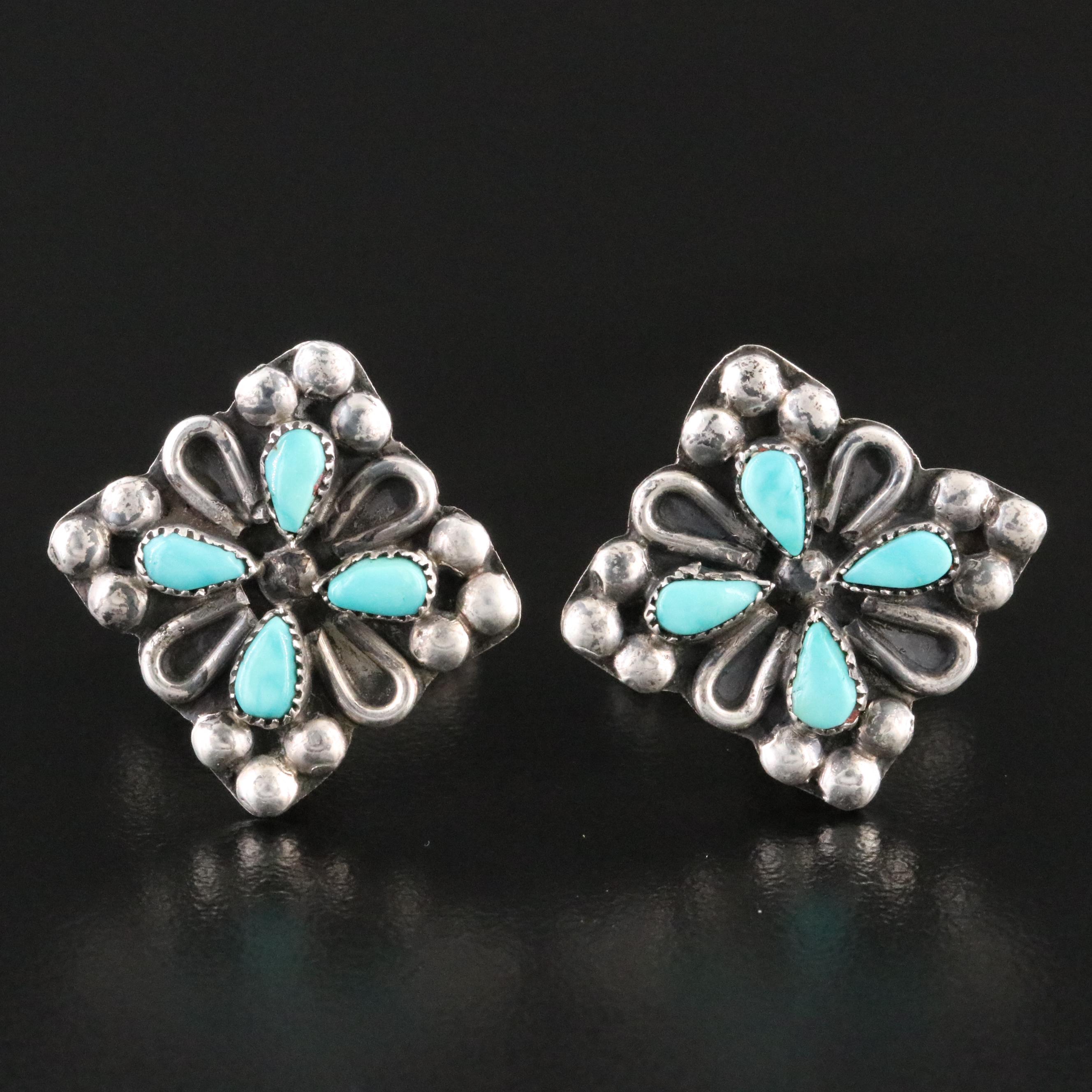Southwestern Sterling Petit Point Turquoise Cufflinks