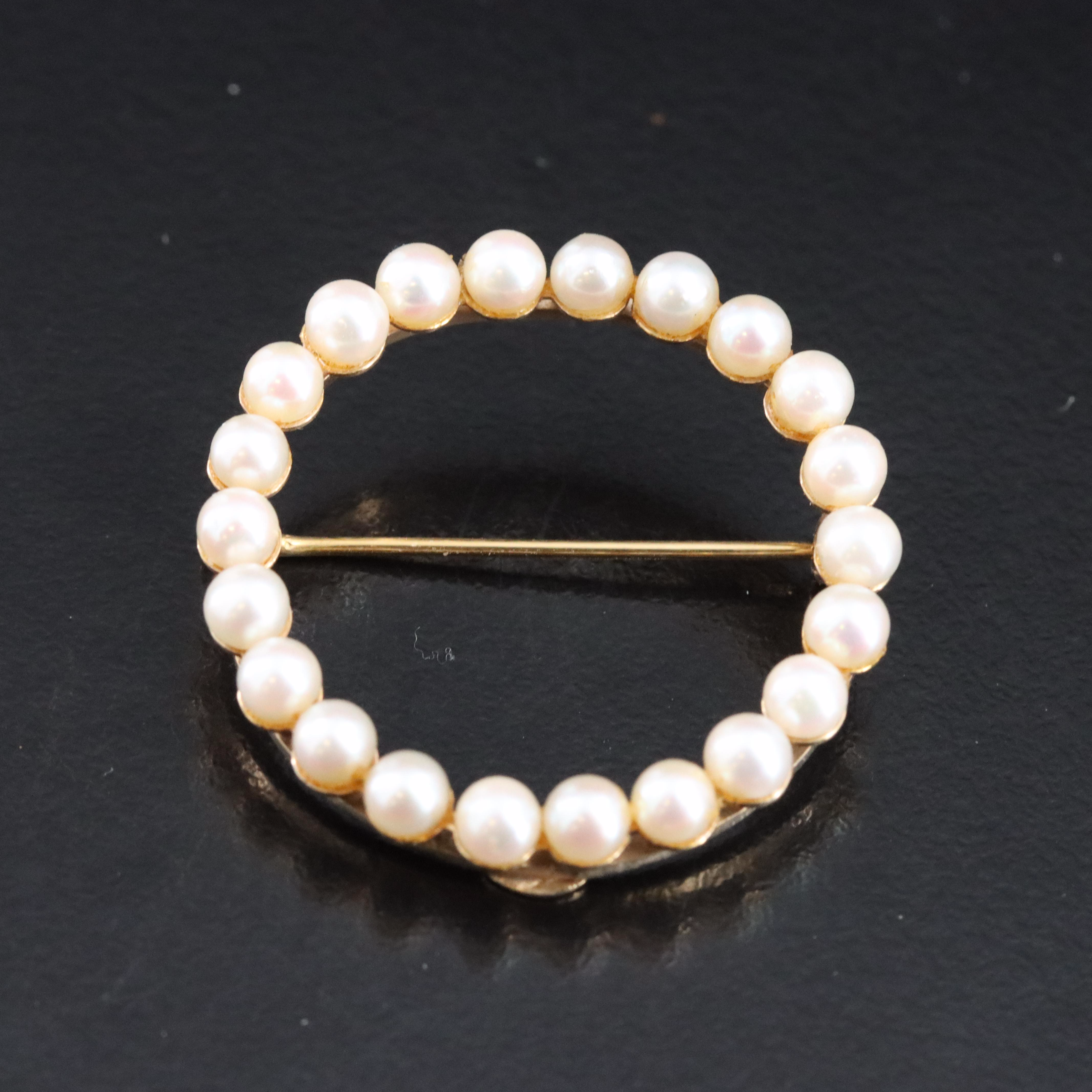 Carl-Art 14K Pearl Circle Brooch, 1950s