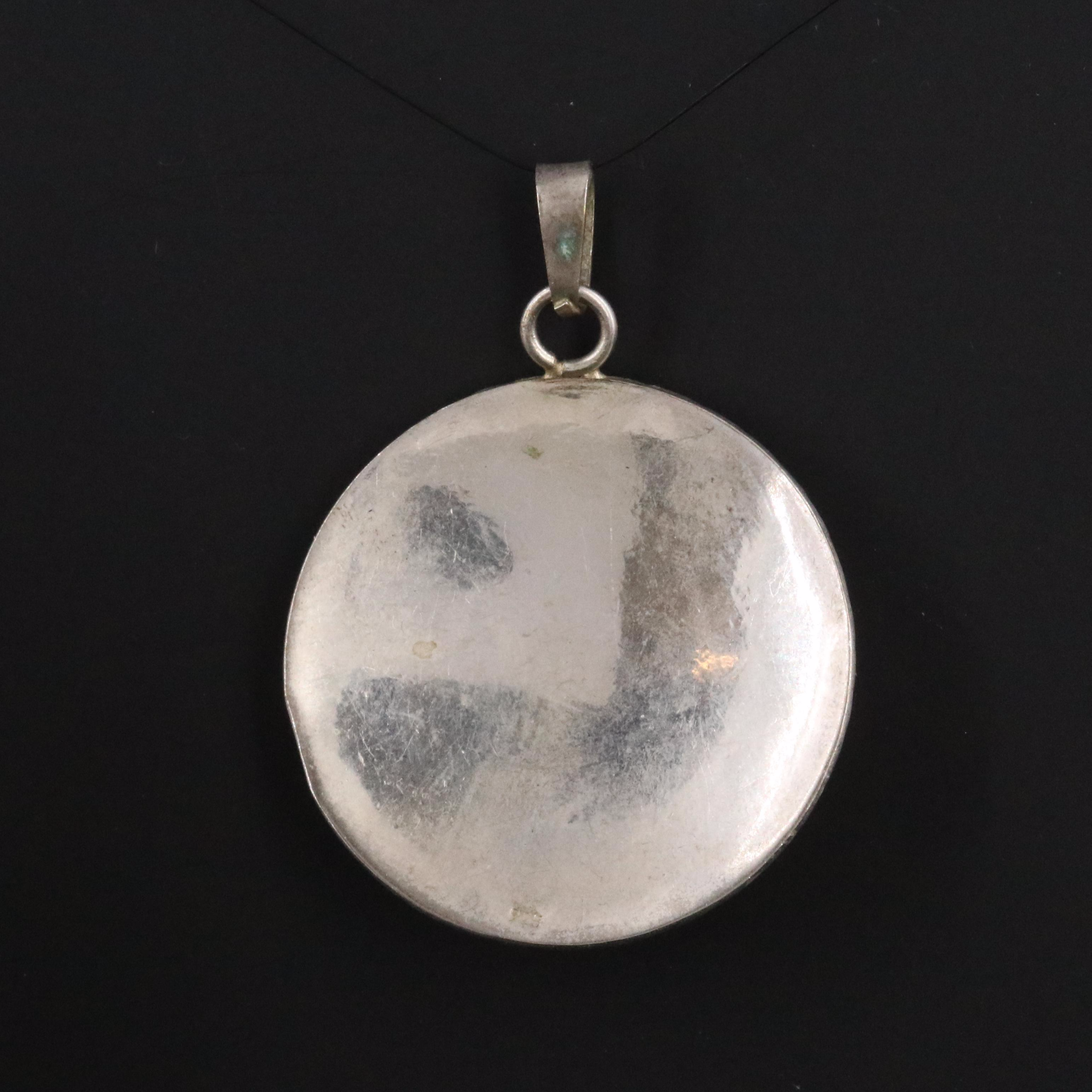 Sterling Enamel Zodiac and Aztec Calendar Pendant