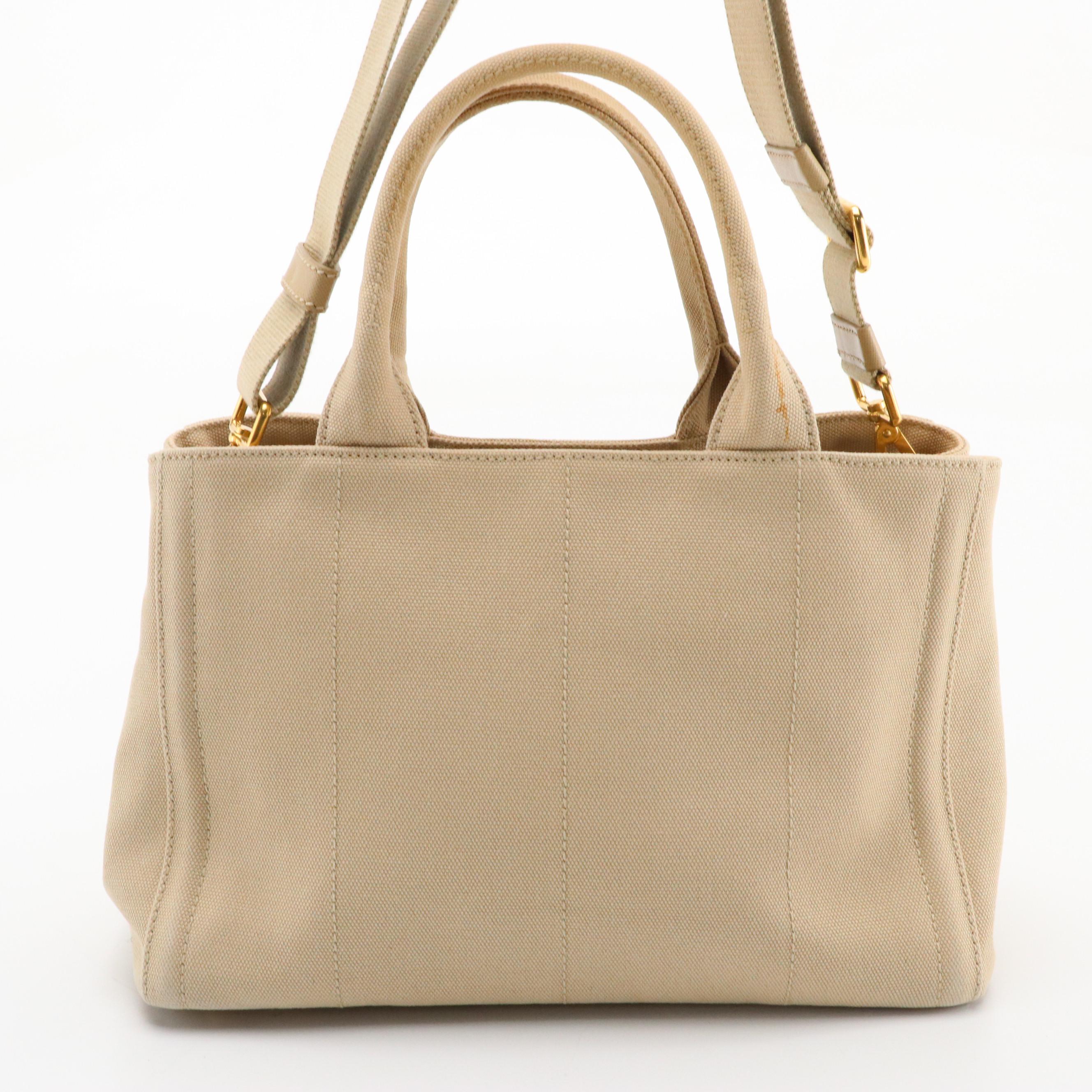 Prada Rhinestone and Stud Embellished Beige Canapa Canvas Two-Way Tote