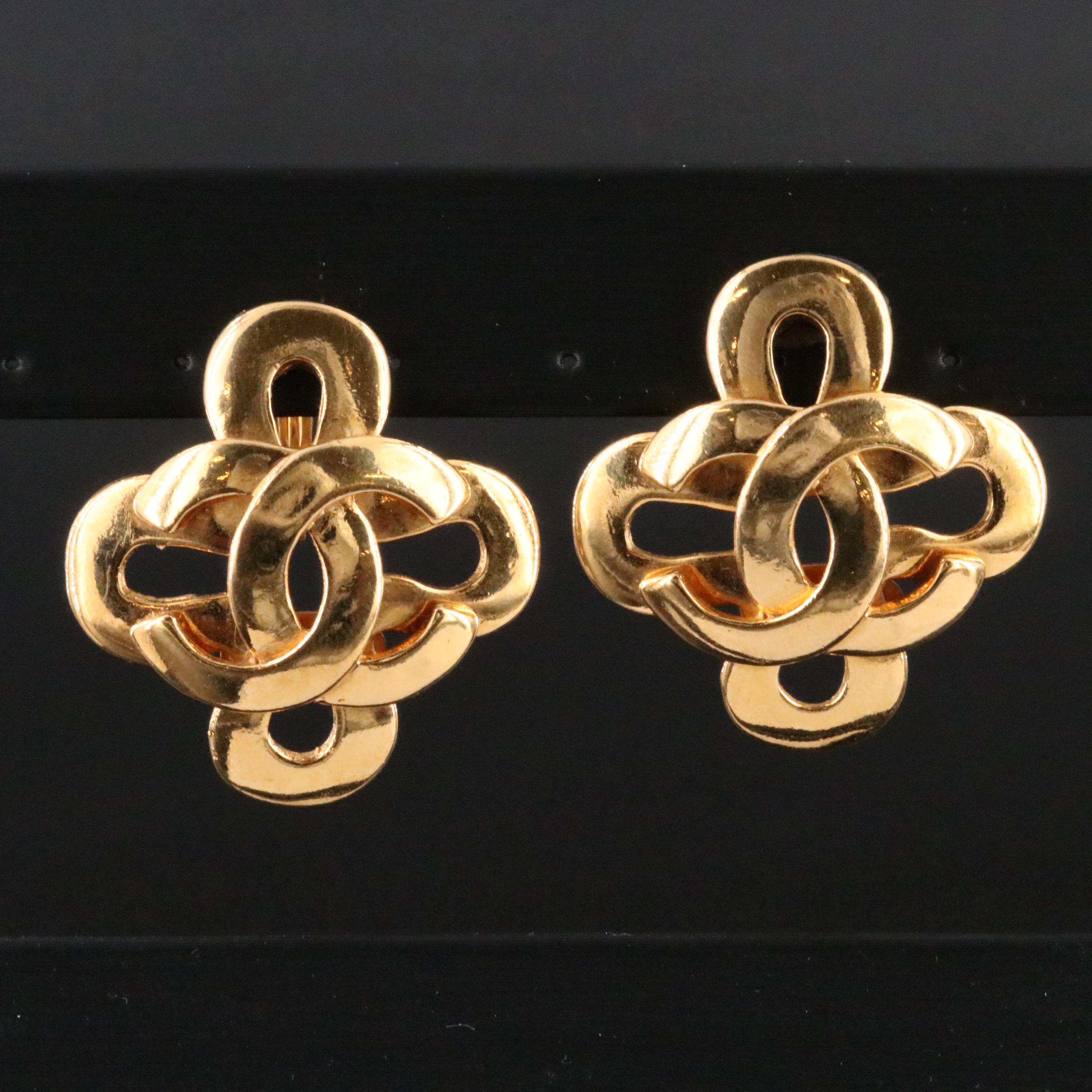 Chanel CC Logo Clip Earrings 1995