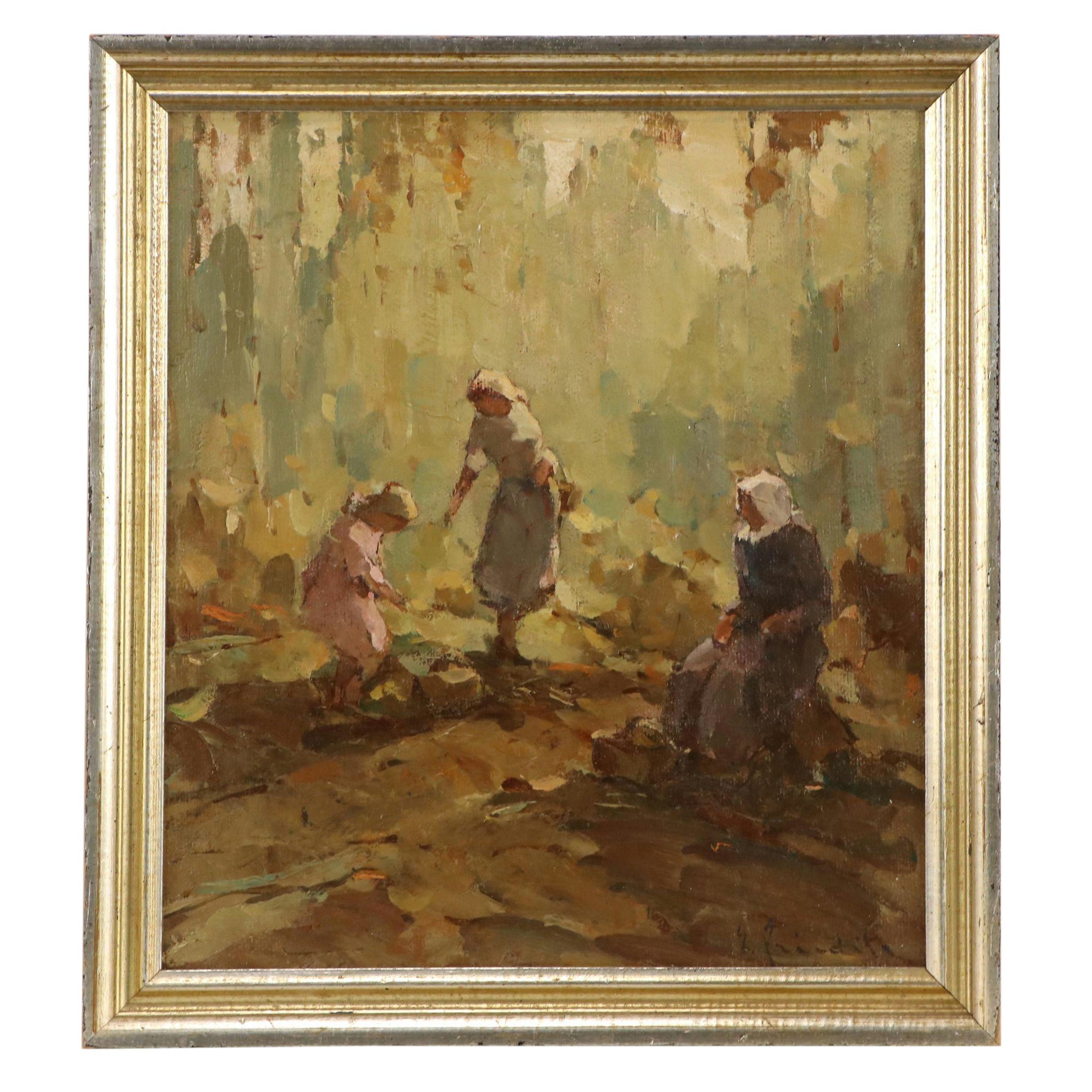 Eastern European Impressionist Style Figural Oil Painting, Early 20th Century