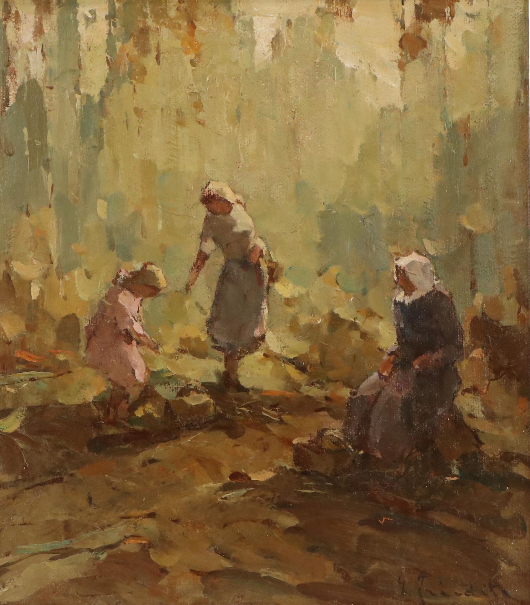 Eastern European Impressionist Style Figural Oil Painting, Early 20th Century