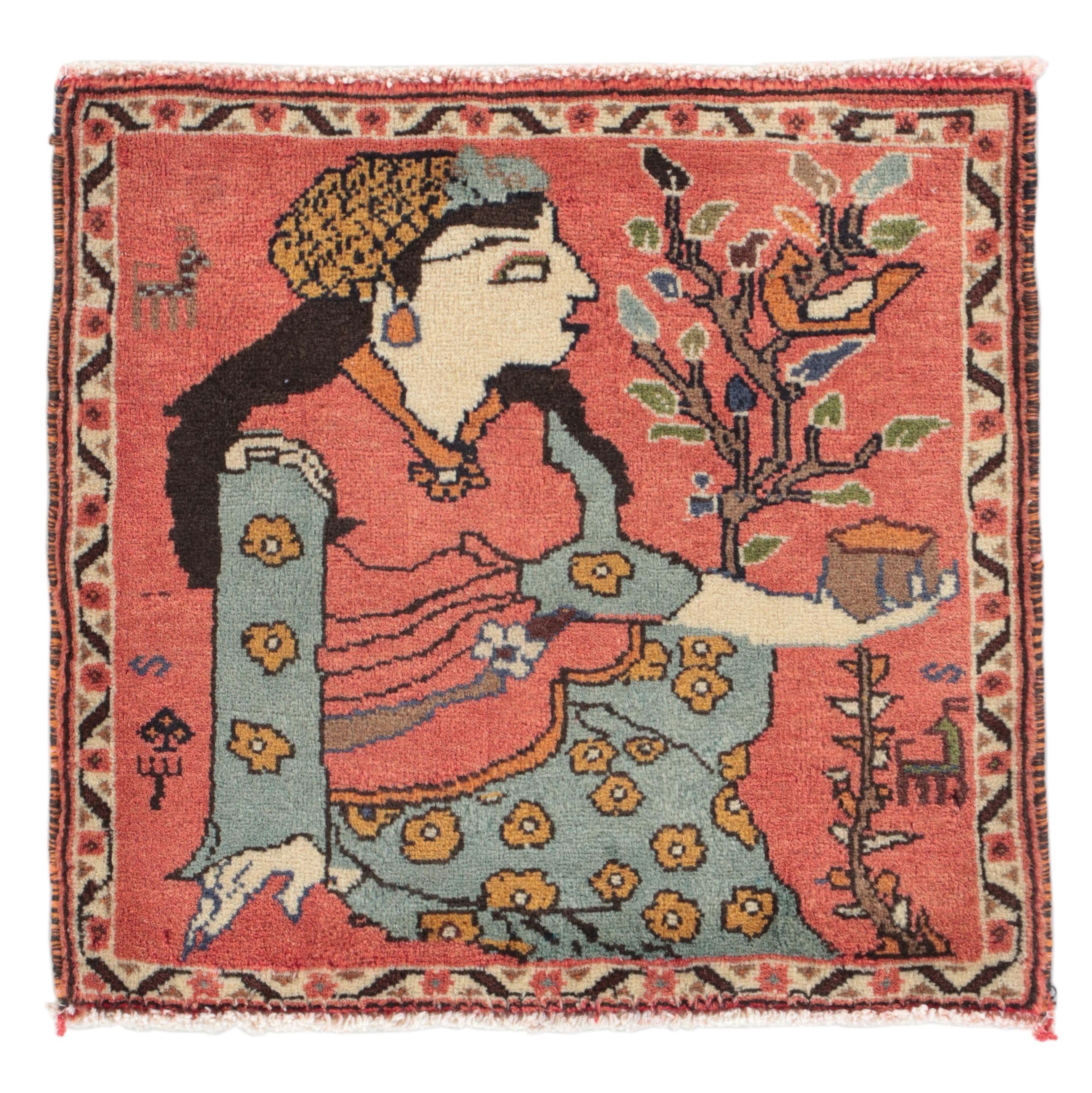 2'2 x 2'2 Hand-Knotted Northwest Persian Pictorial Accent Rug