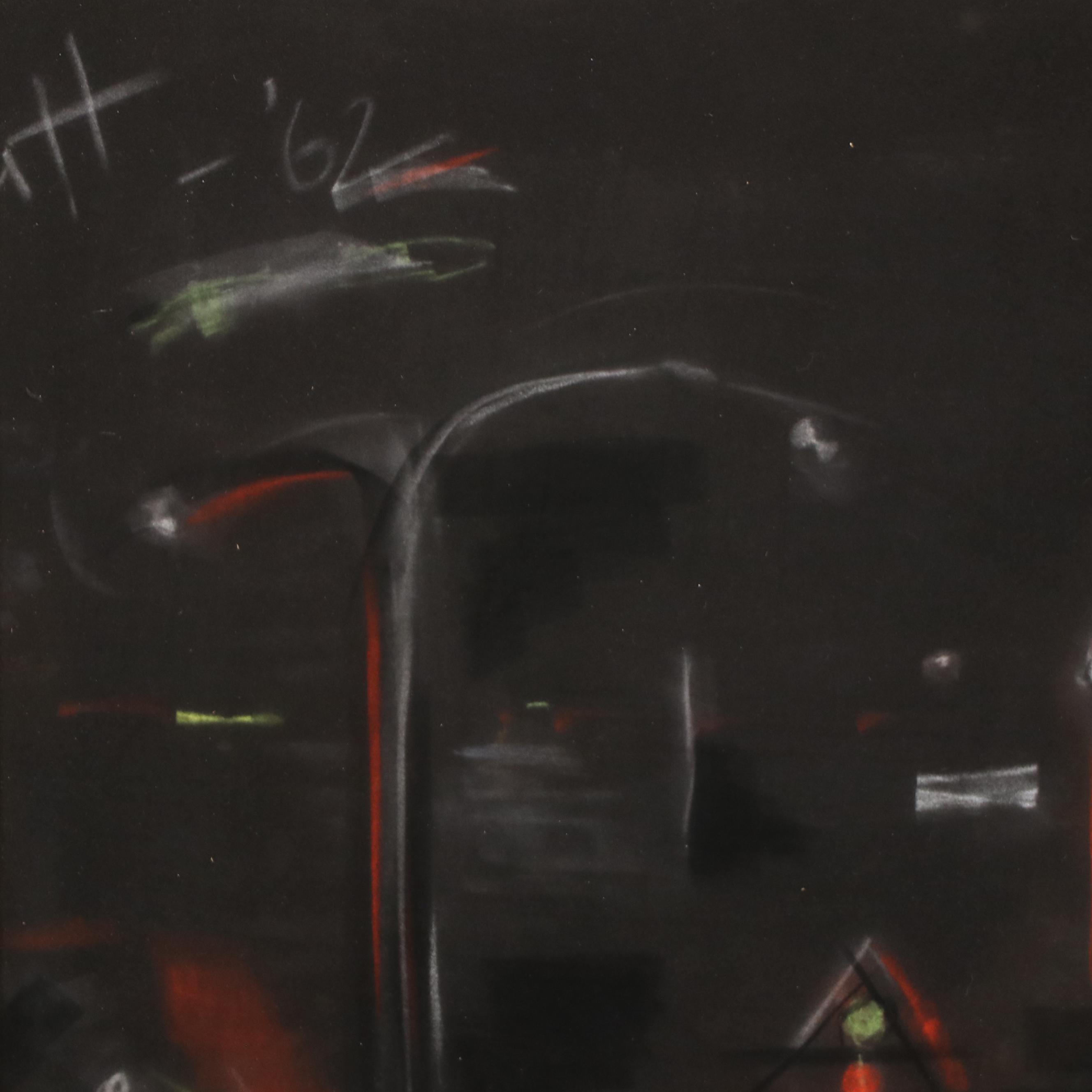 Nocturne Street Scene Chalk Pastel Drawing, 1962