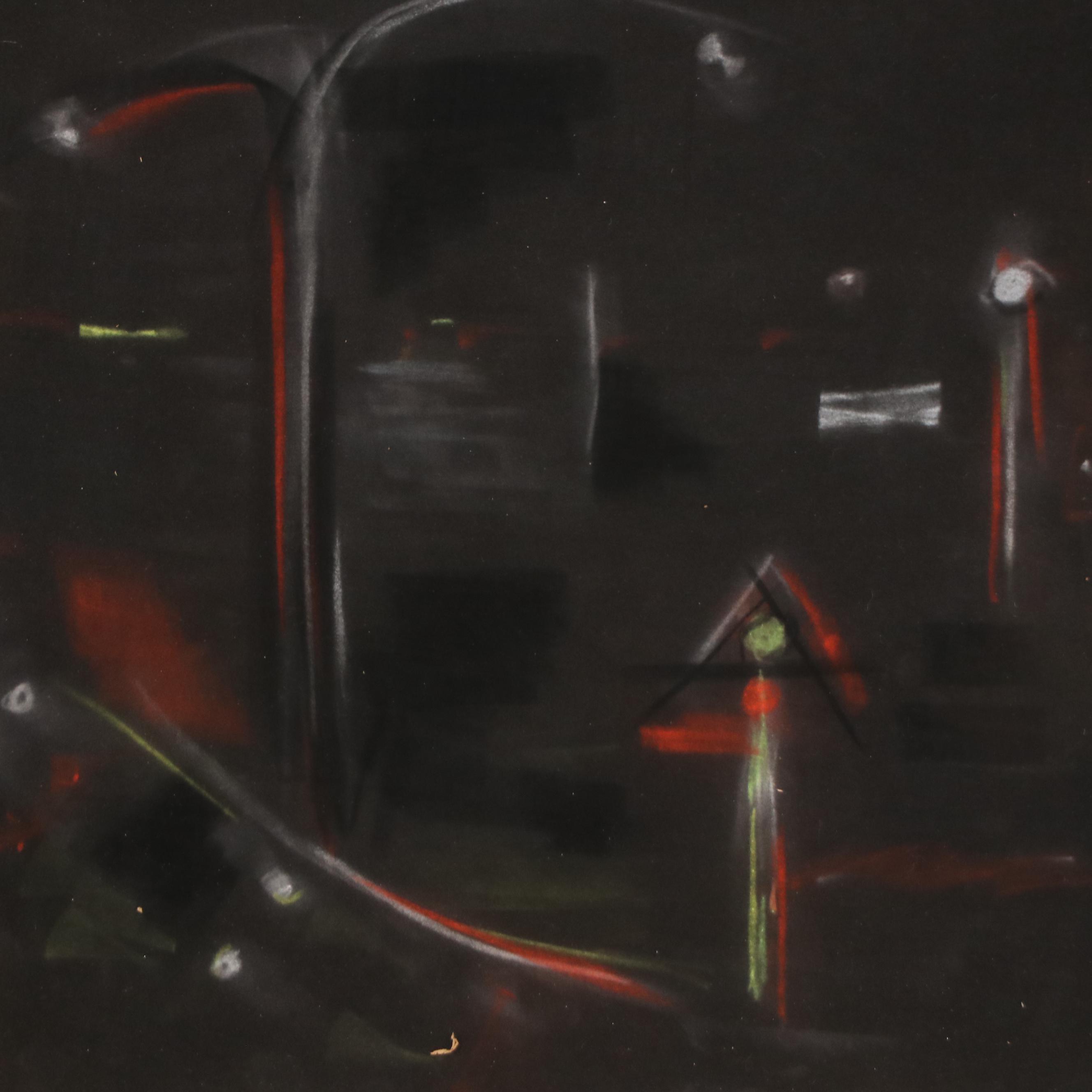 Nocturne Street Scene Chalk Pastel Drawing, 1962