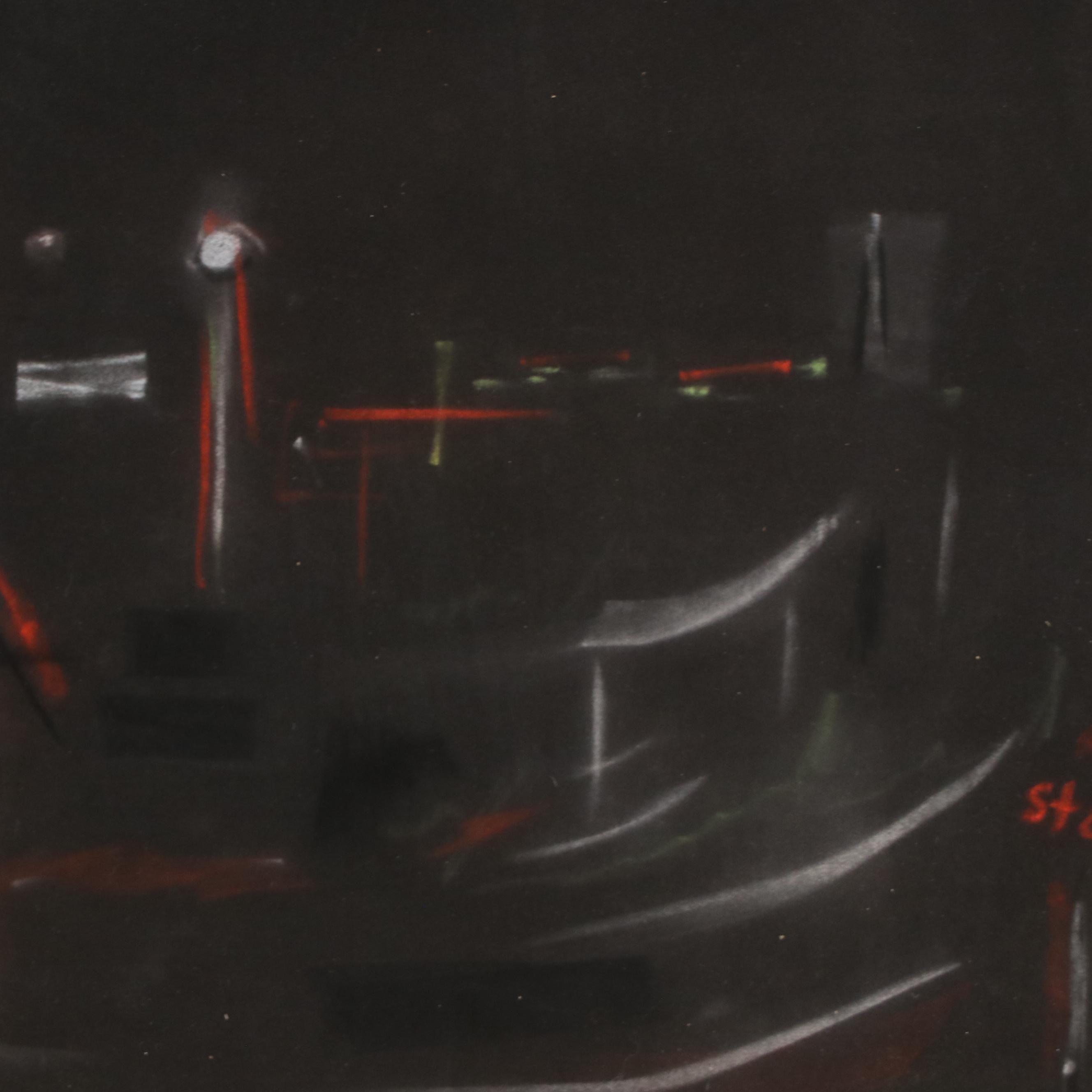 Nocturne Street Scene Chalk Pastel Drawing, 1962