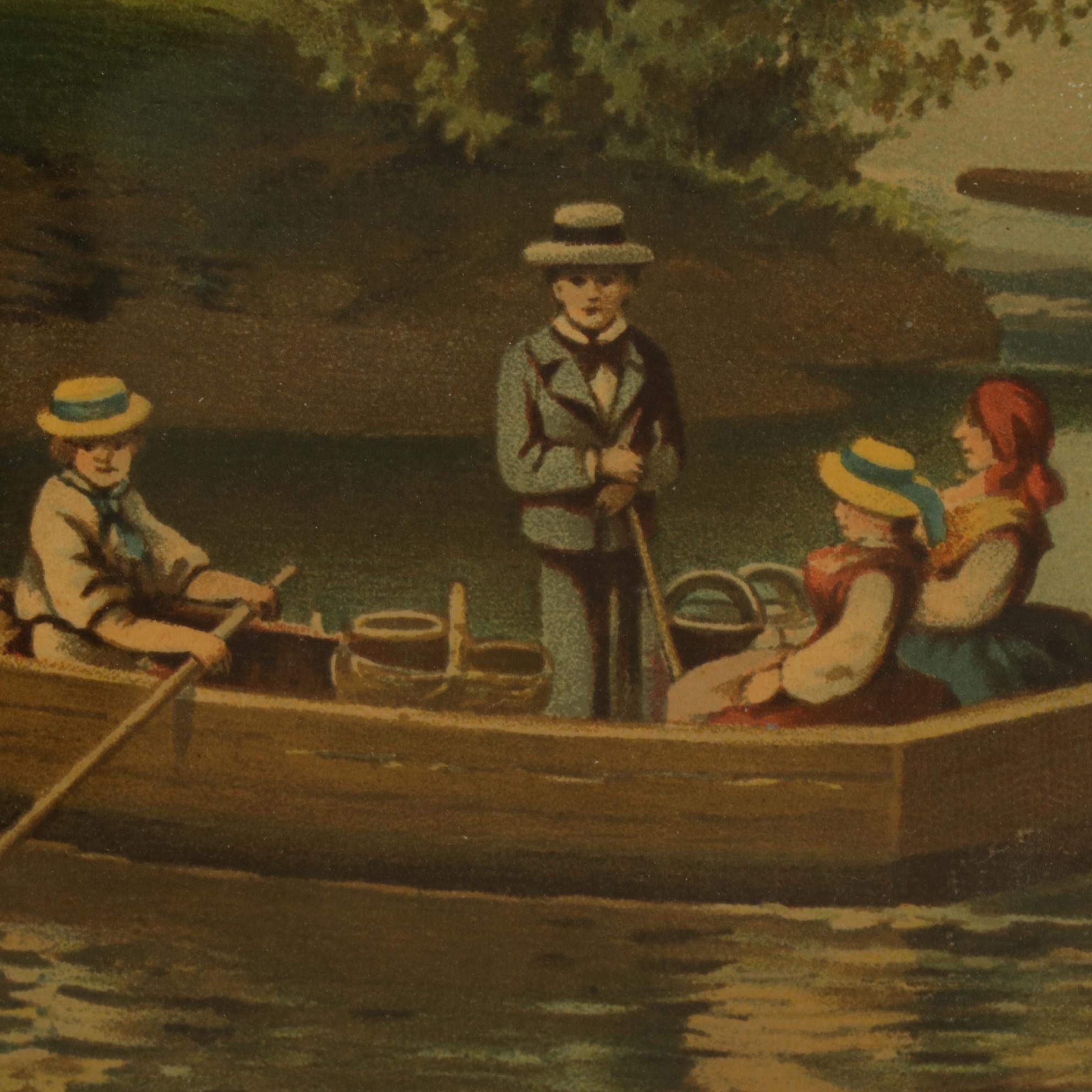 Riverside Landscape Color Lithograph, Early 20th Century