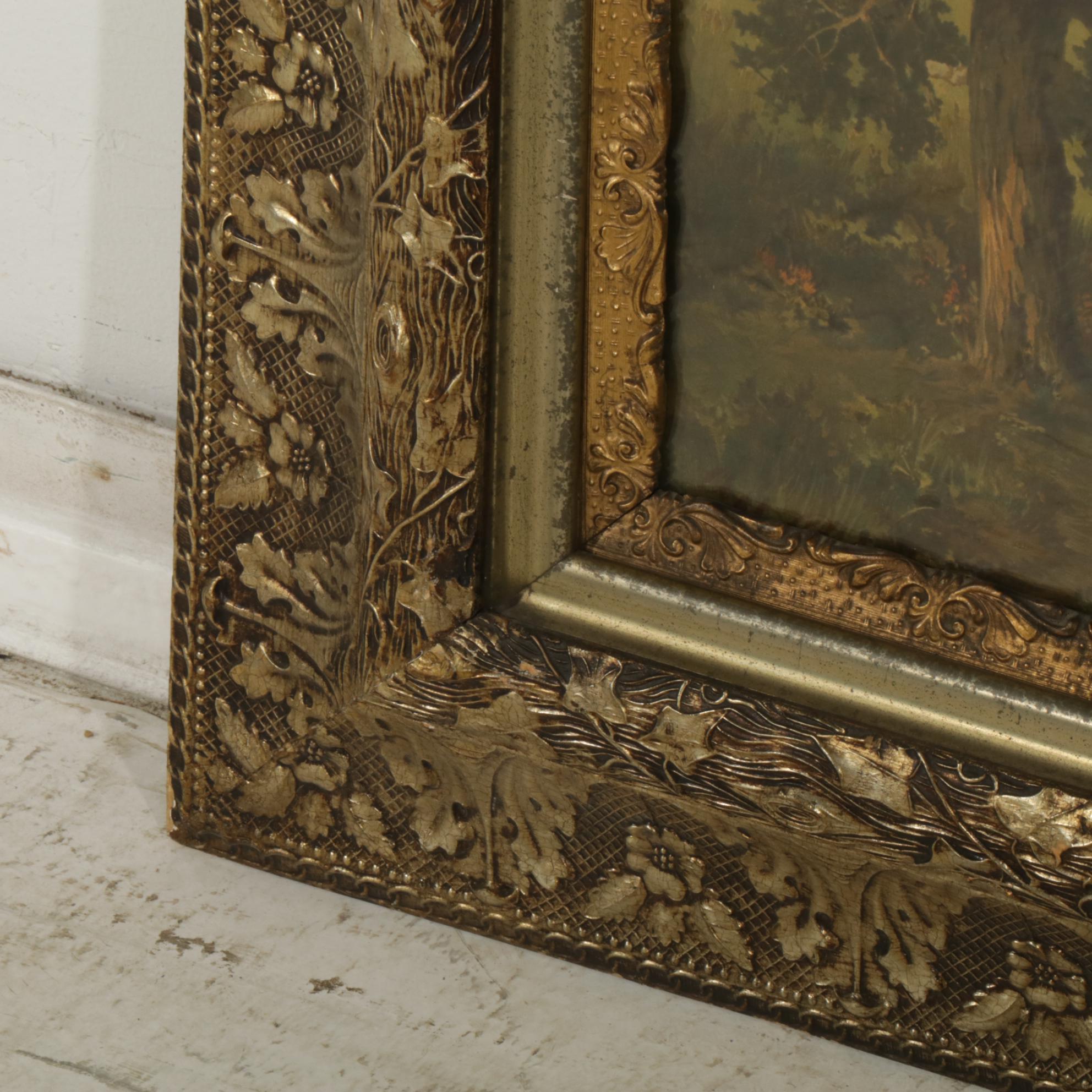 Riverside Landscape Color Lithograph, Early 20th Century