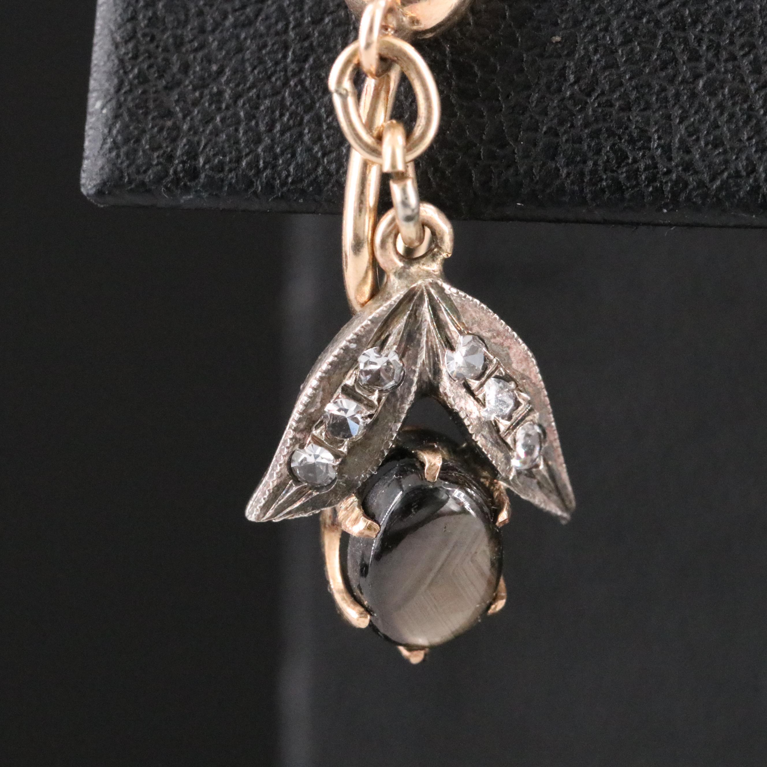 Vintage 14K Star Sapphire and White Spinel Floral Earrings with Sterling Accents