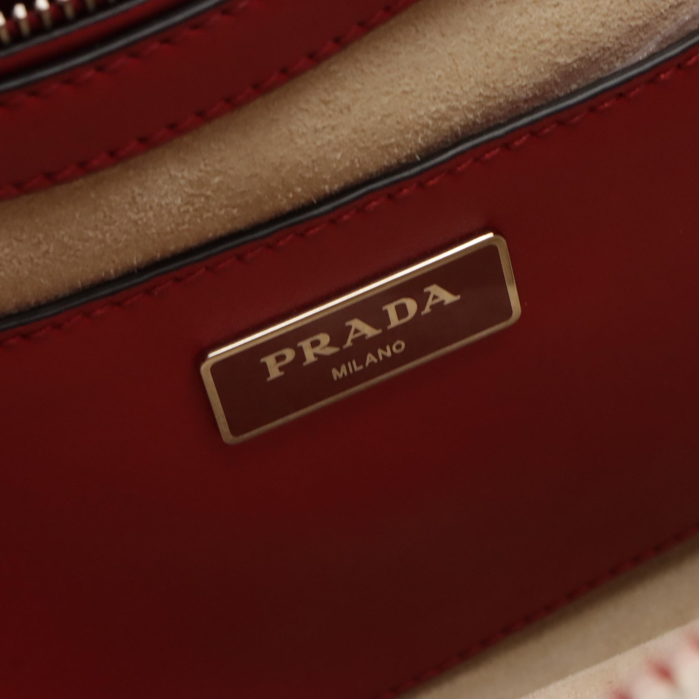 Prada Double Zip Satchel B2861K in Topstitched Fuoco City Calfskin Leather