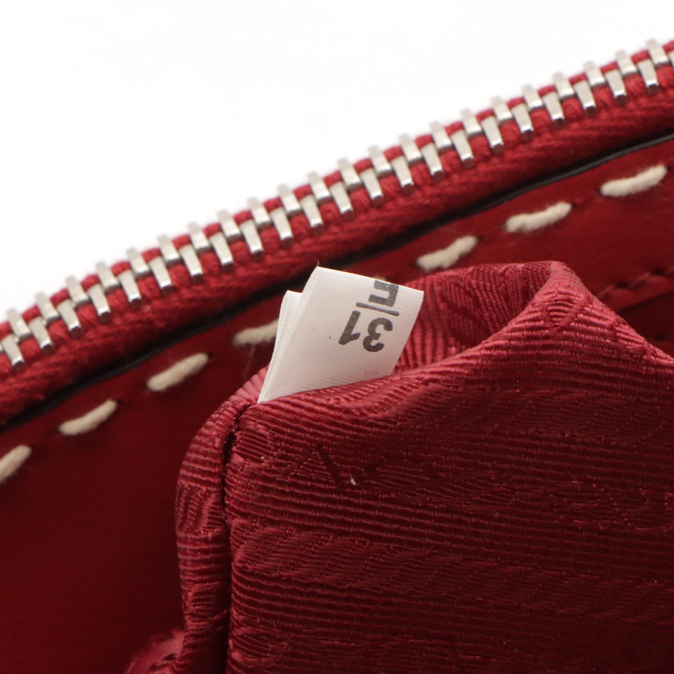 Prada Double Zip Satchel B2861K in Topstitched Fuoco City Calfskin Leather