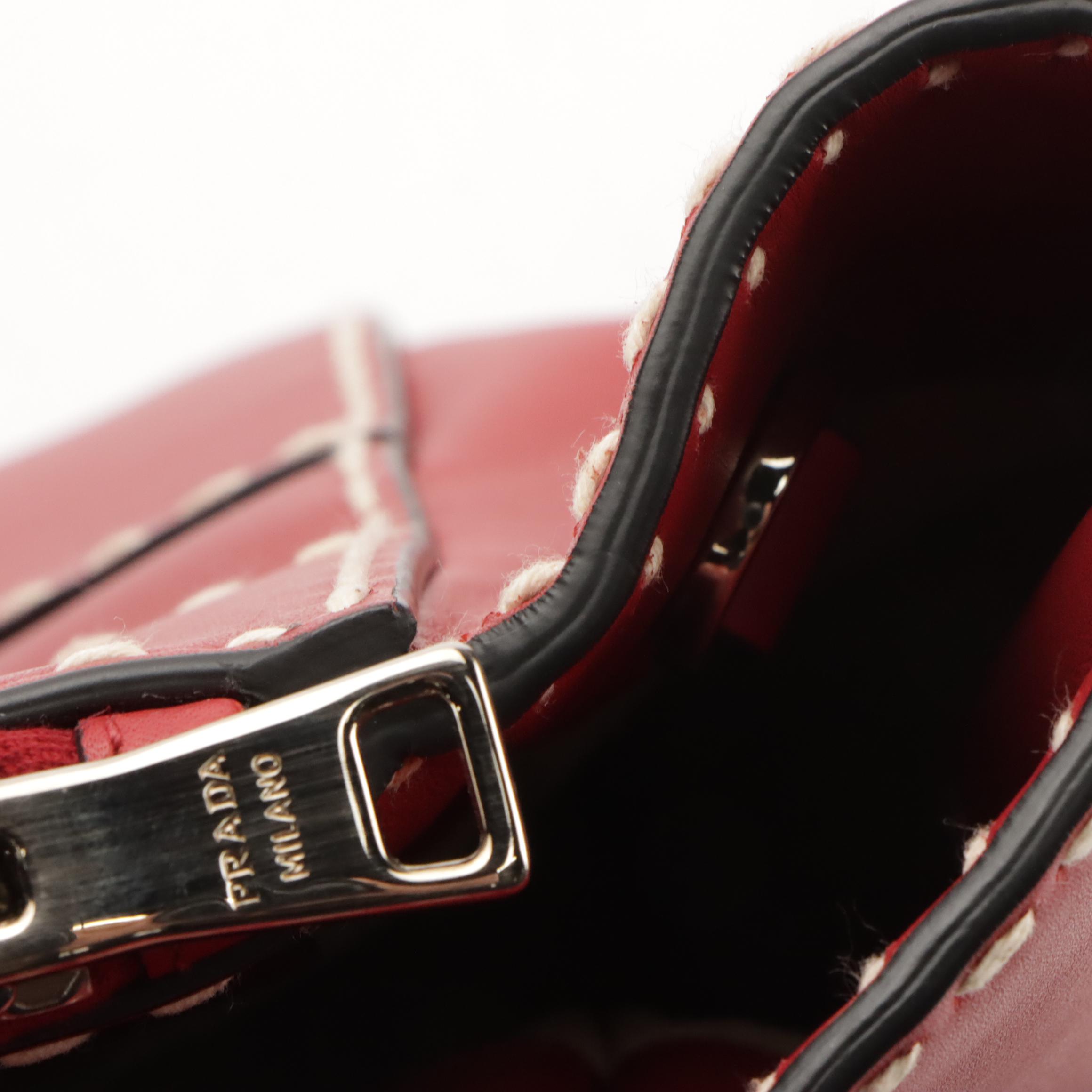 Prada Double Zip Satchel B2861K in Topstitched Fuoco City Calfskin Leather