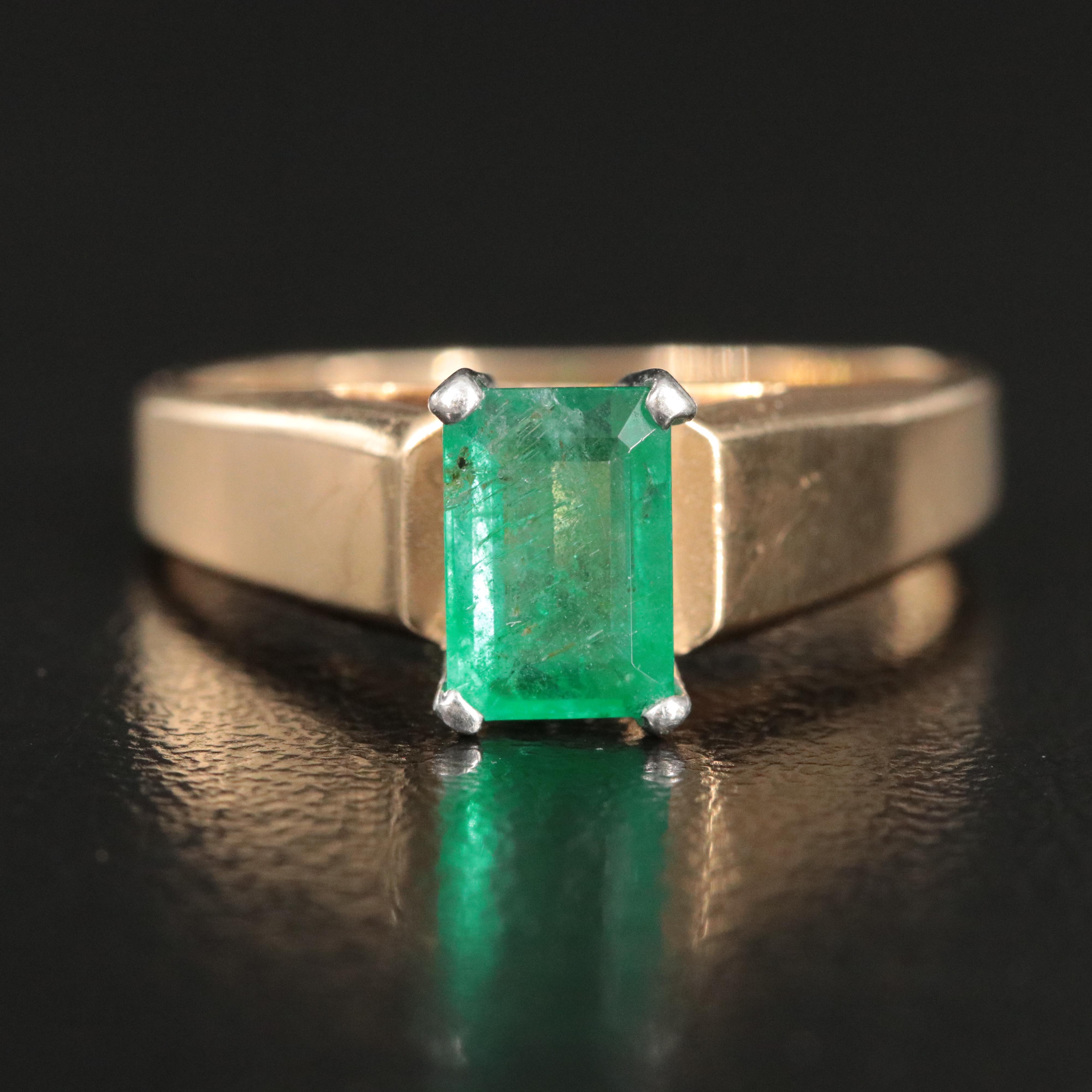 14K Emerald Solitaire Ring with Platinum Accent