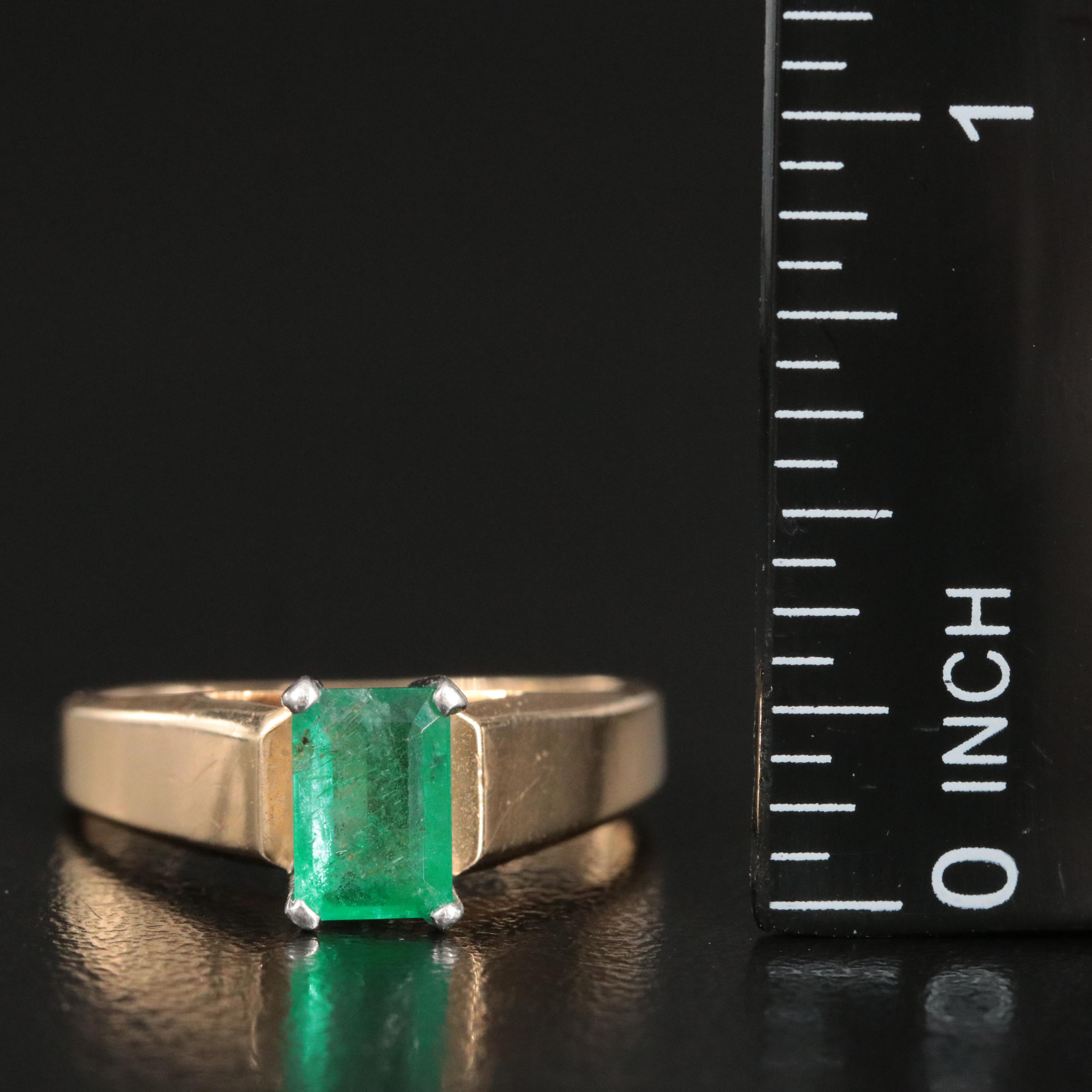14K Emerald Solitaire Ring with Platinum Accent