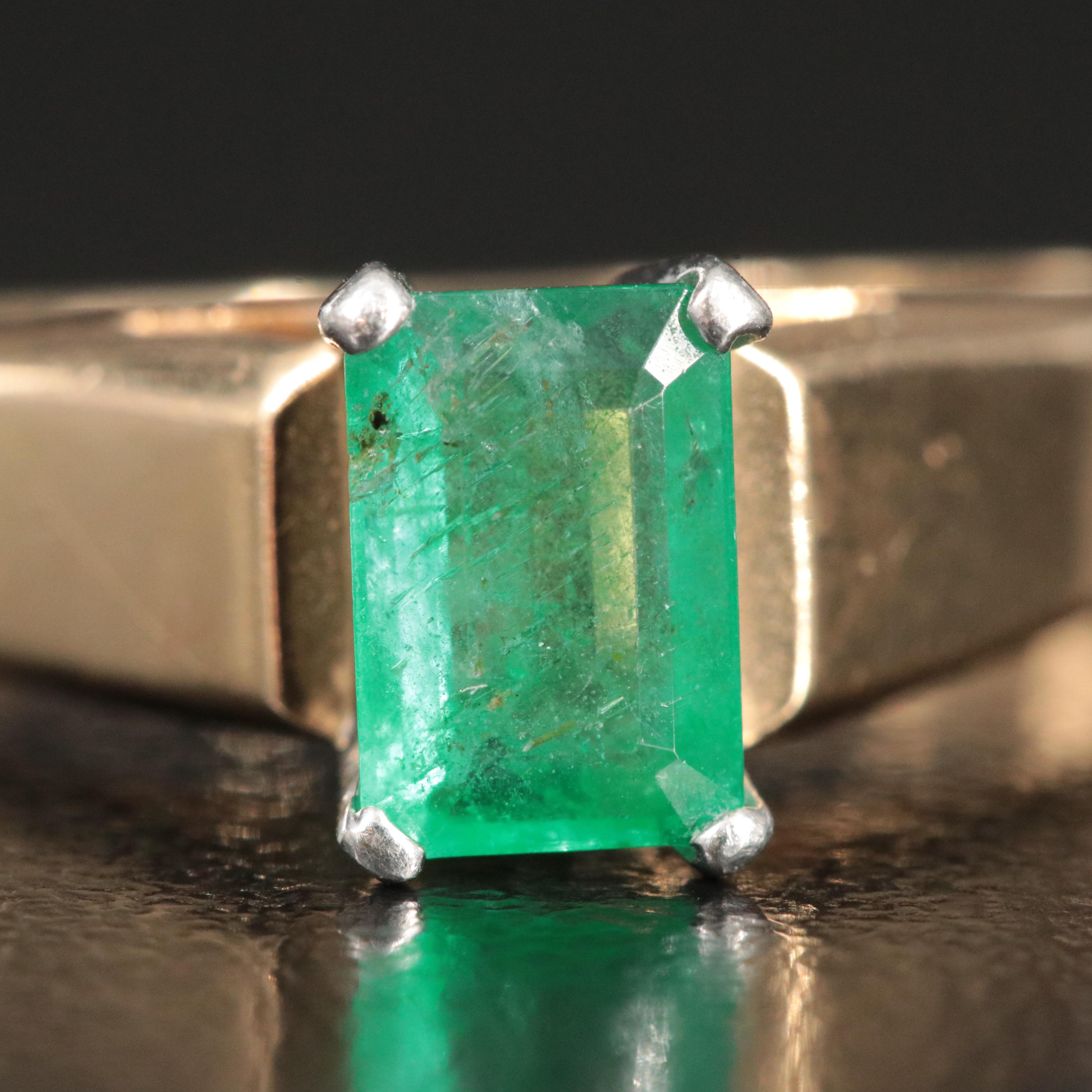 14K Emerald Solitaire Ring with Platinum Accent
