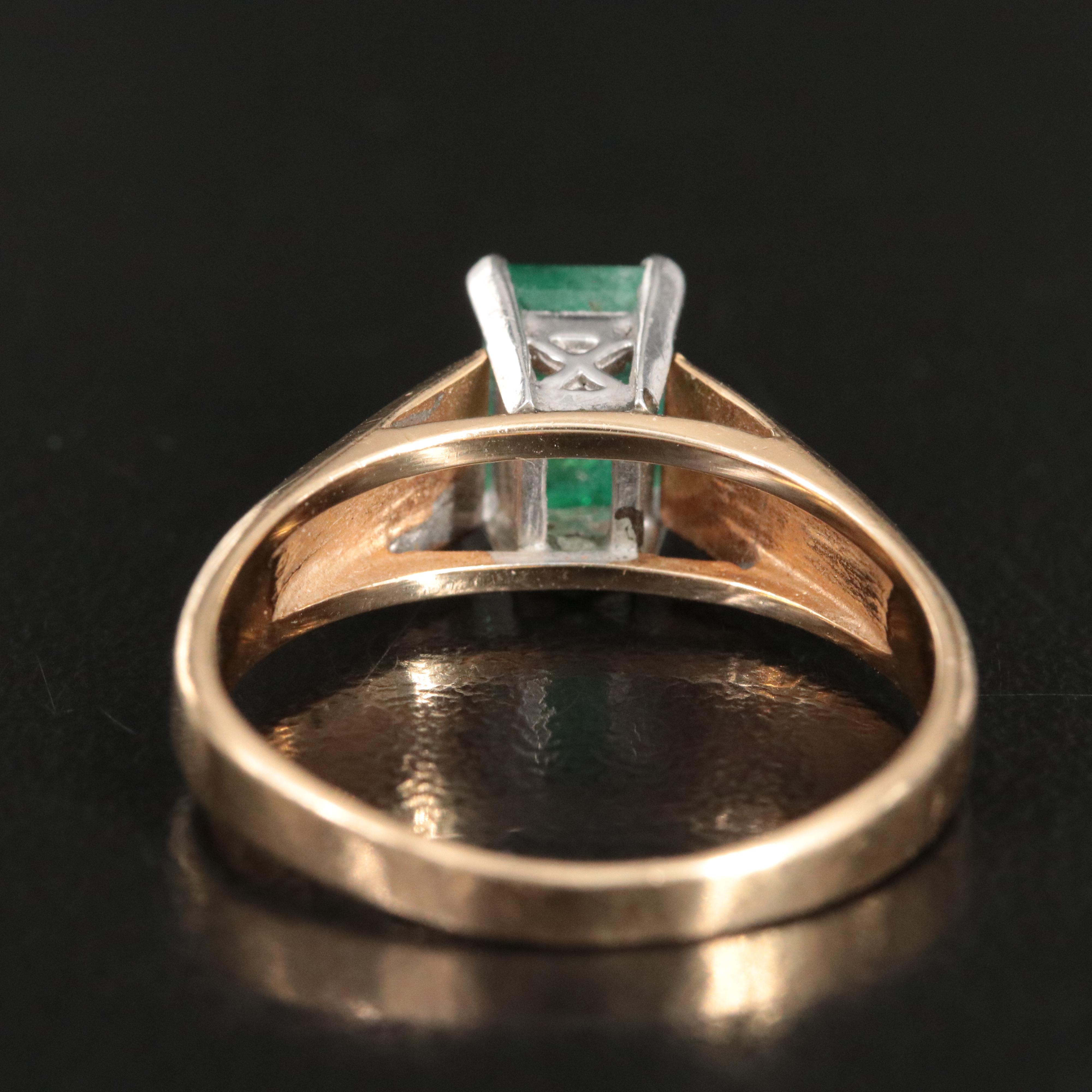 14K Emerald Solitaire Ring with Platinum Accent