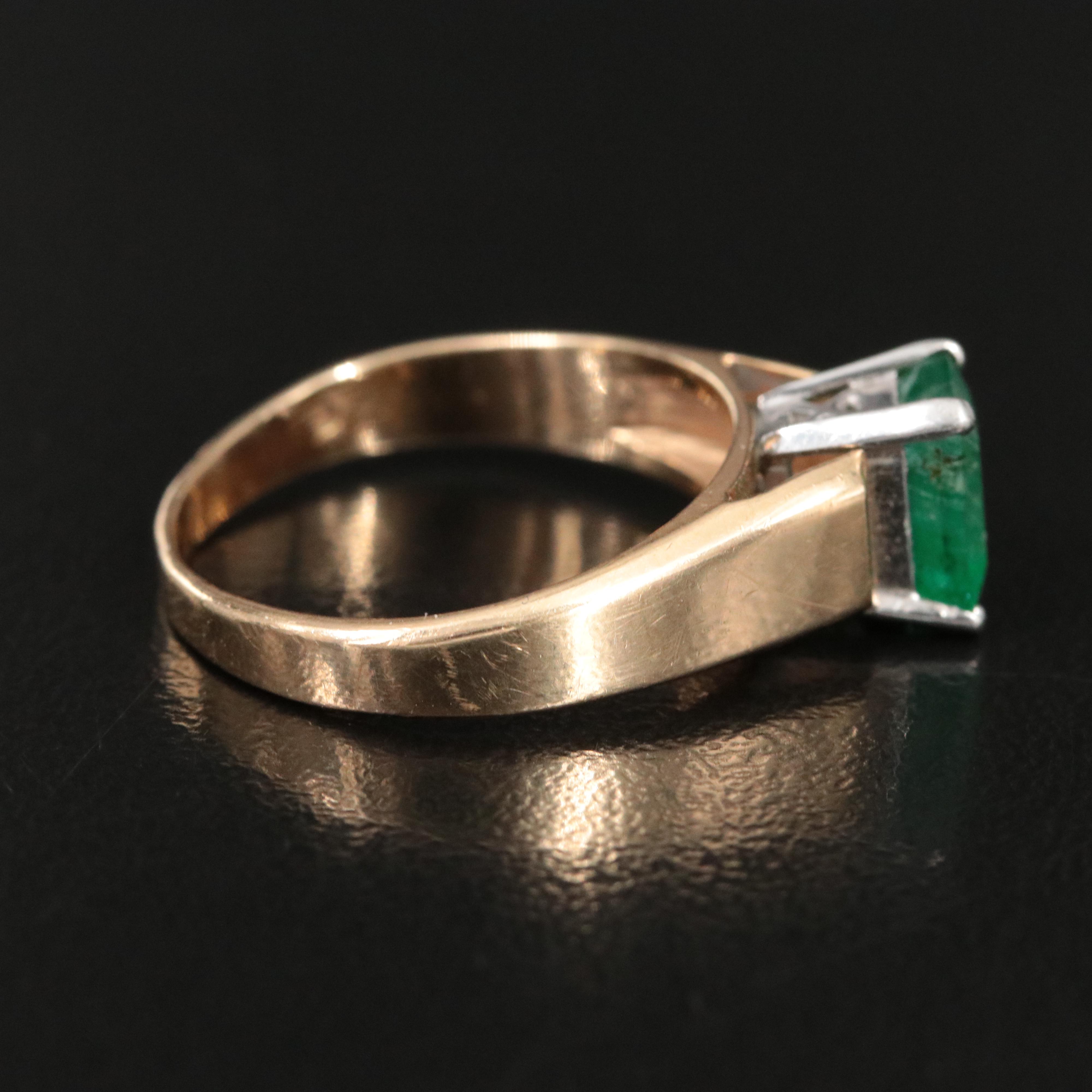 14K Emerald Solitaire Ring with Platinum Accent