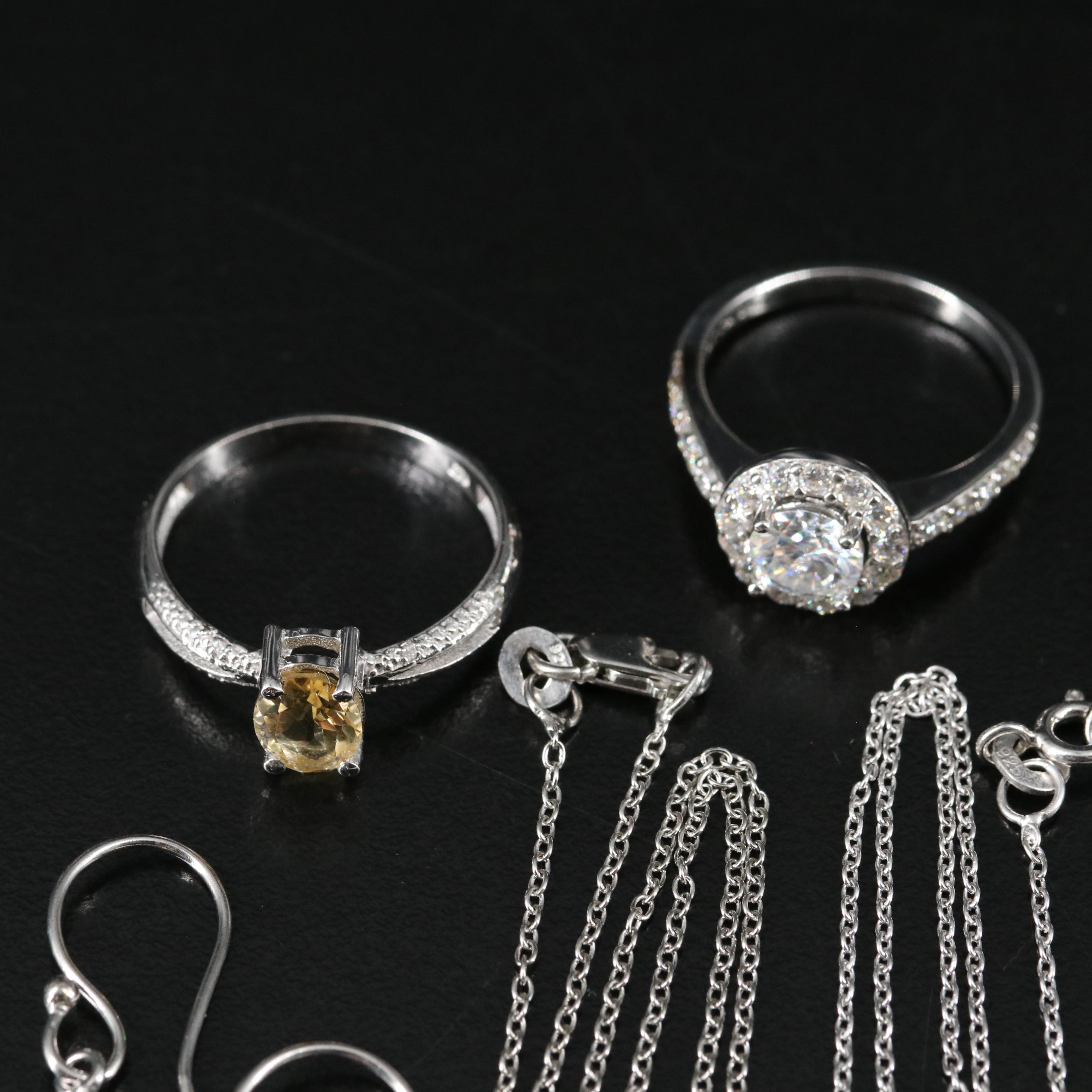 14 Assorted Sterling Silver Rings, Necklaces, Earrings, and Pendants