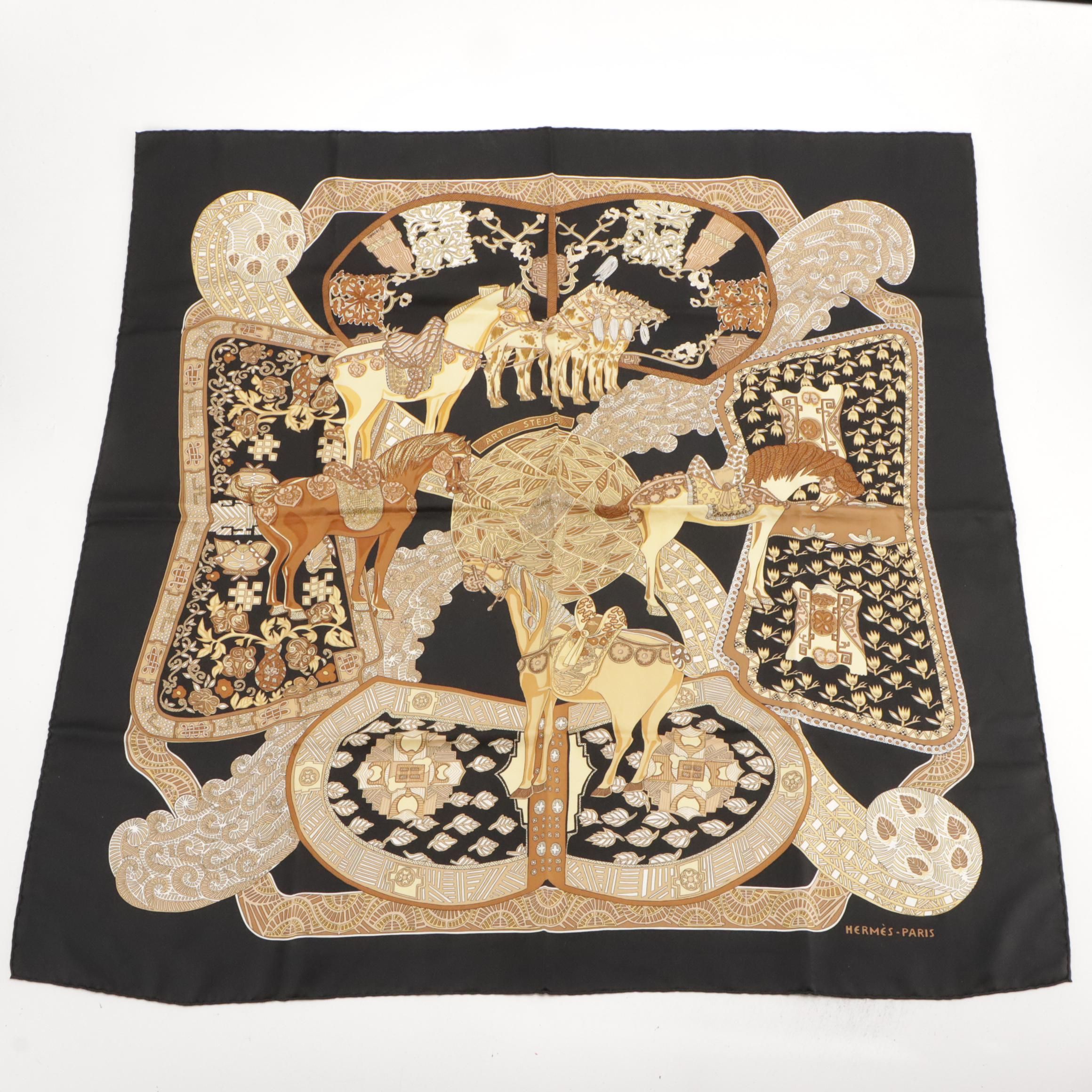 Hermès "Art Des Steppes" Silk Twill Scarf 90