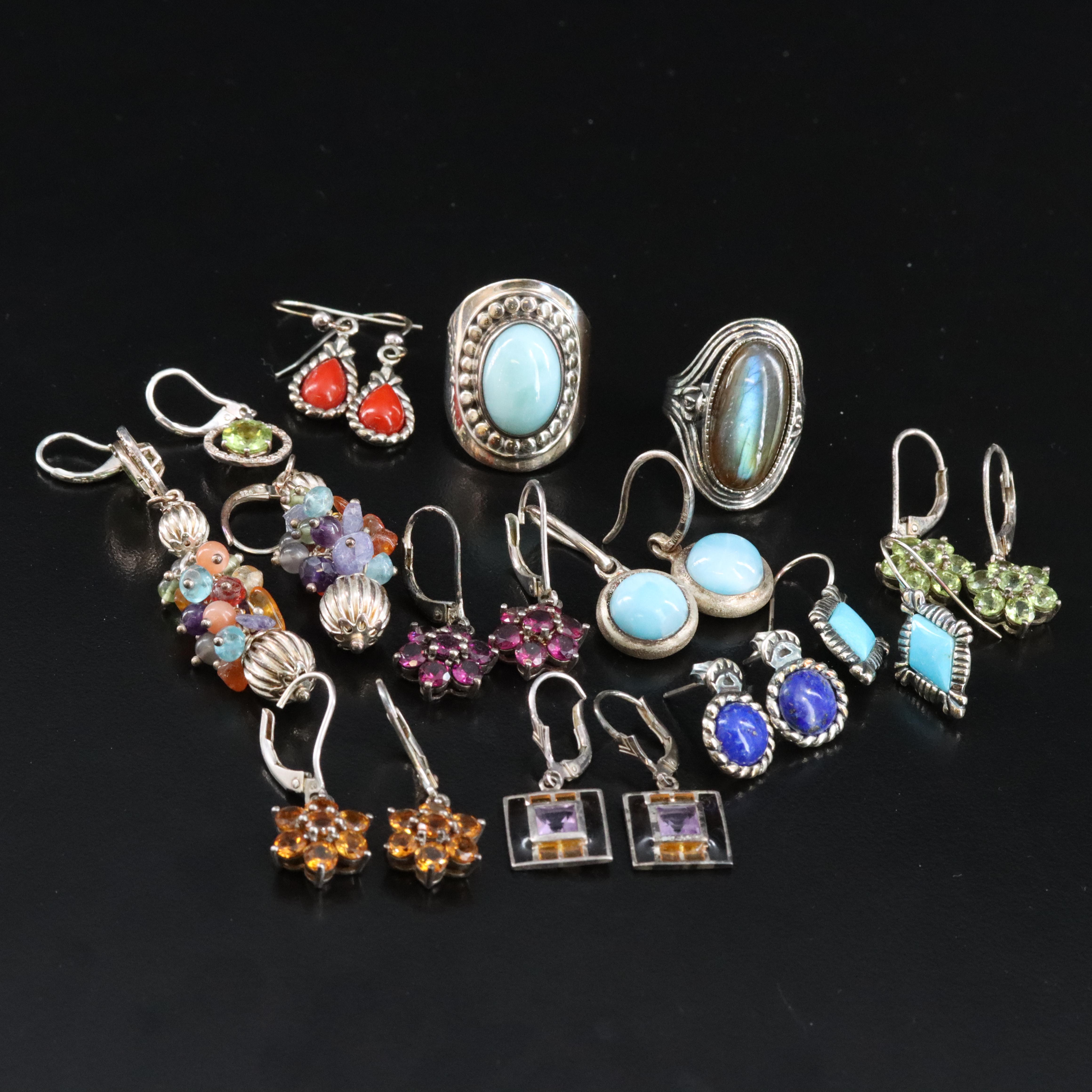 Sterling Gemstone Ring and Earring Collection