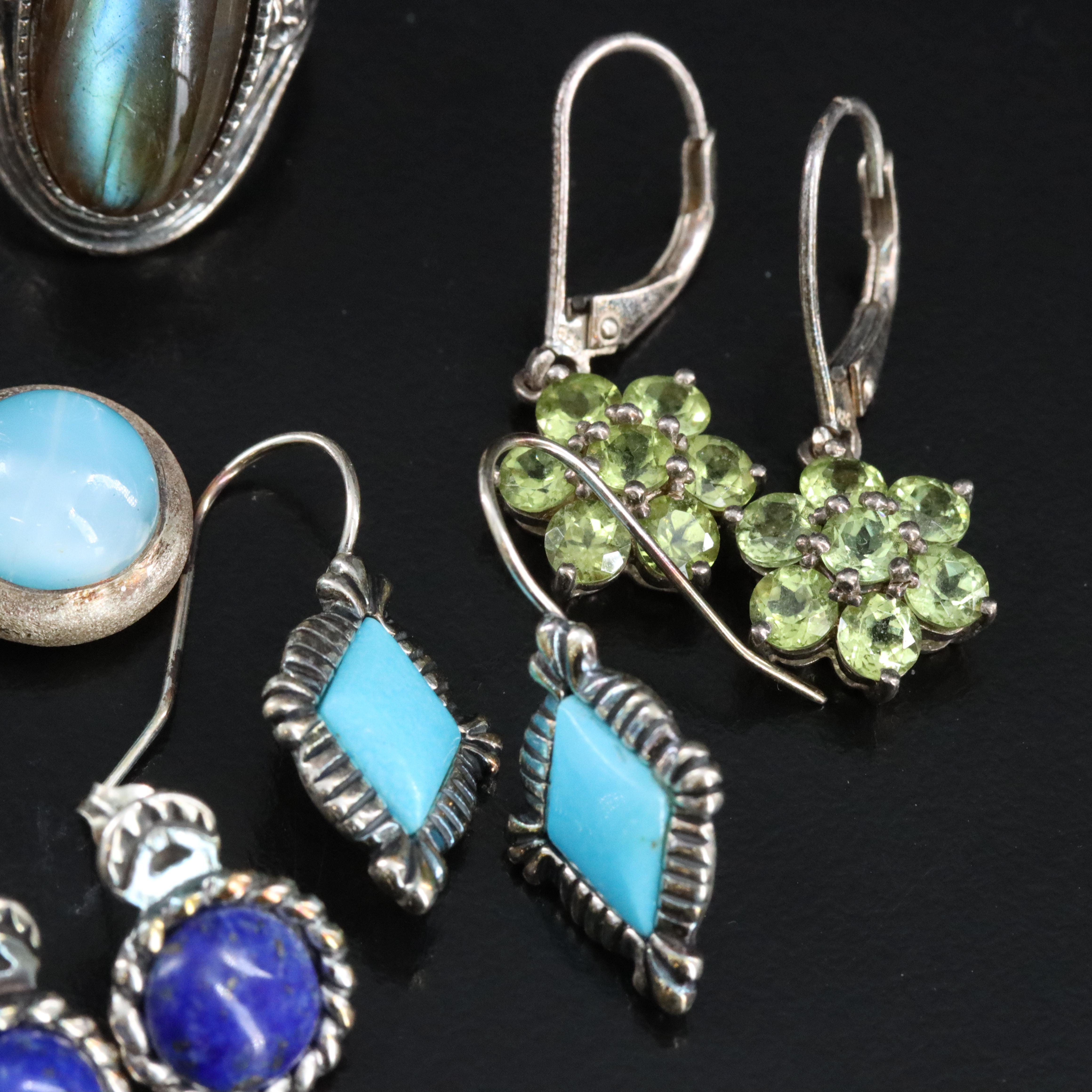 Sterling Gemstone Ring and Earring Collection