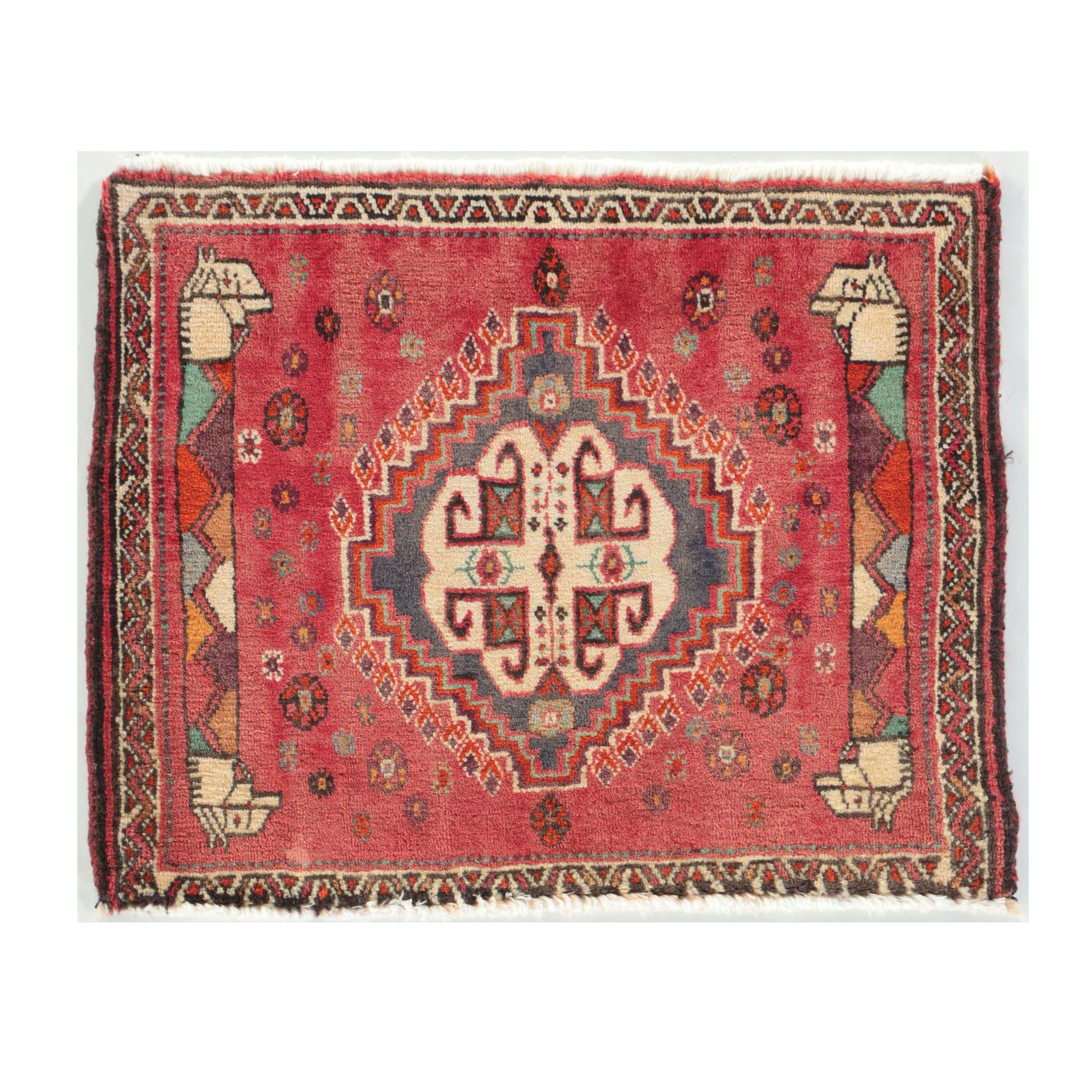 1'9 x 2'2 Hand-Knotted Persian Persepolis Head Floor Mat