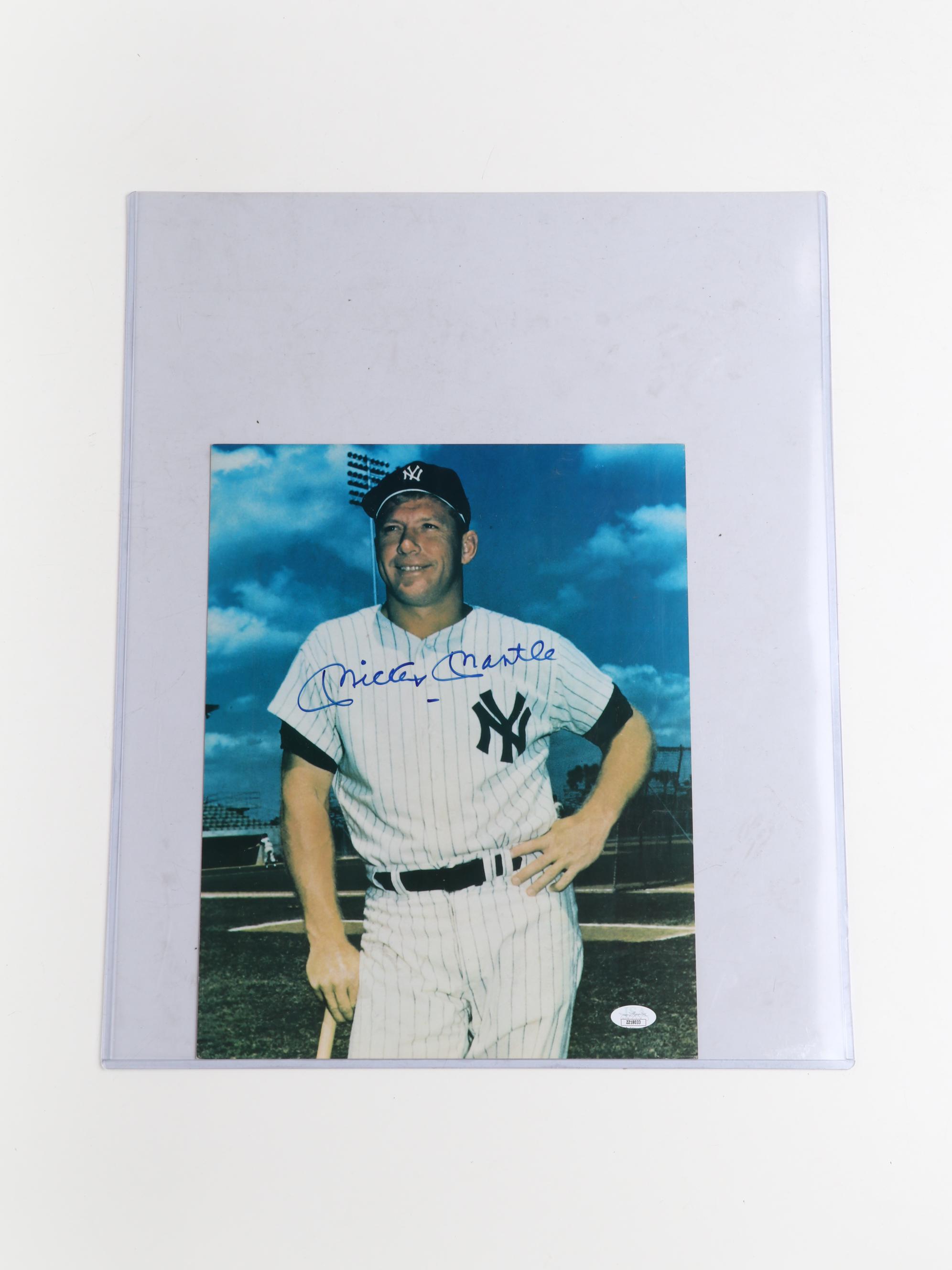 Mickey Mantle Signed New York Yankees Baseball Print, JSA
