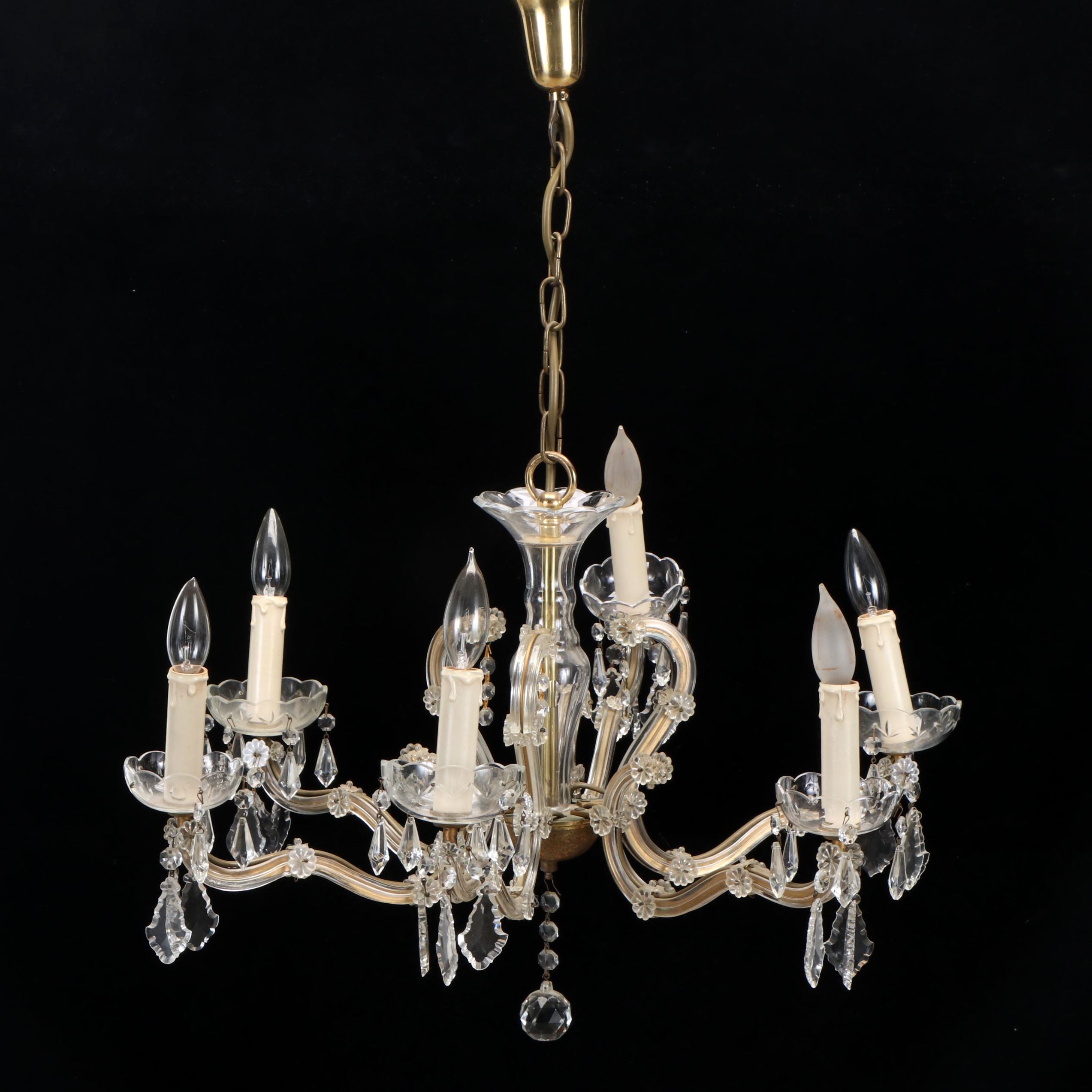 Venetian Style Glass Six-Arm Chandelier, Mid to Late 20th Century
