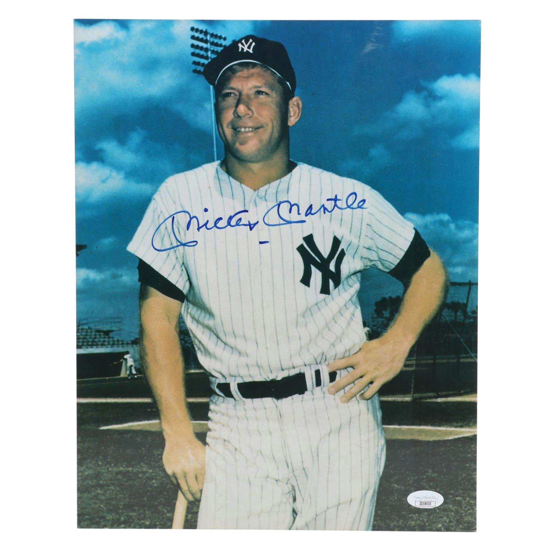 Mickey Mantle Signed New York Yankees Baseball Print, JSA