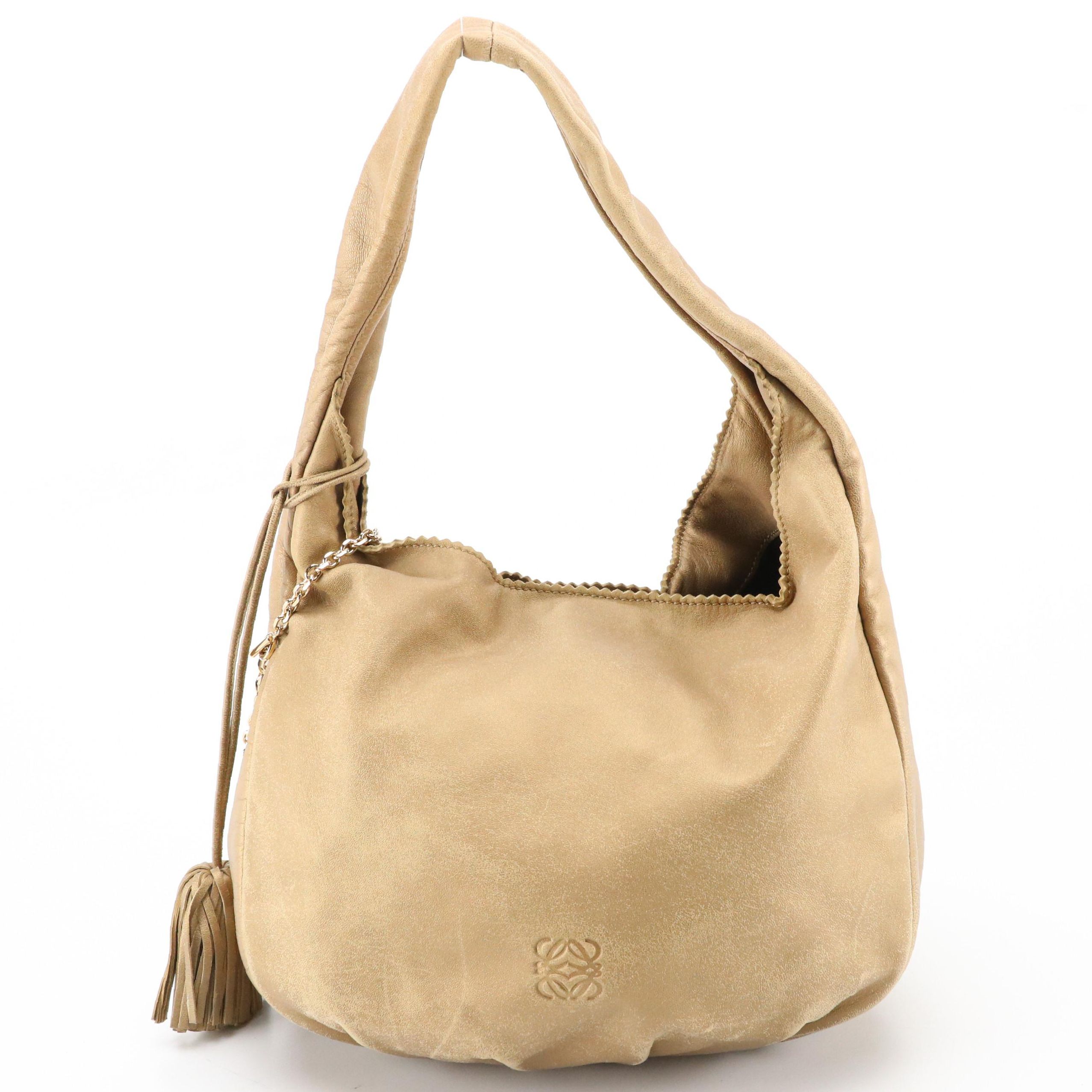 Loewe Hobo Shoulder Bag in Metallic Bronze Lambskin Leather