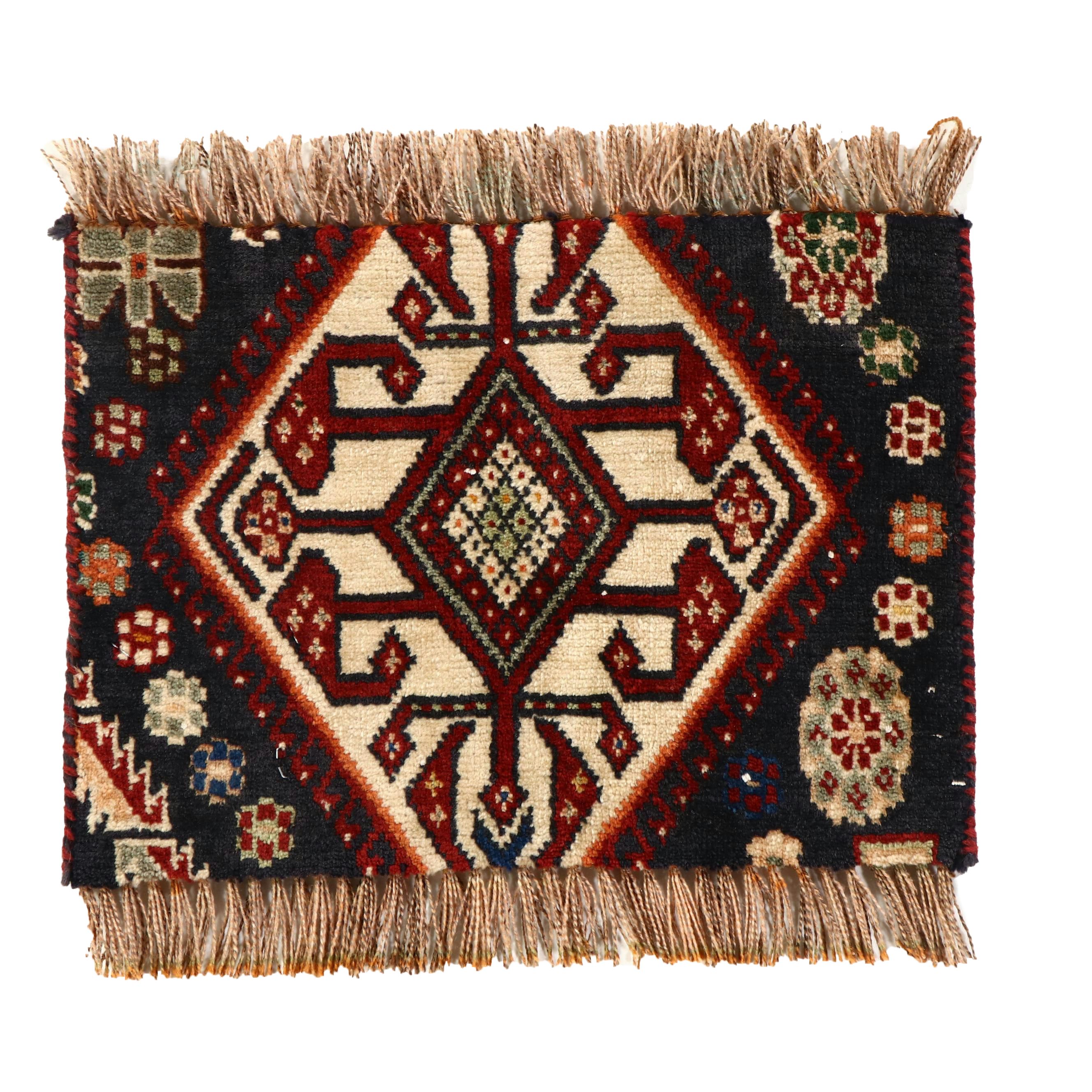 1'4 x 1'3 Hand-Knotted Persian Qashqai Floor Mat