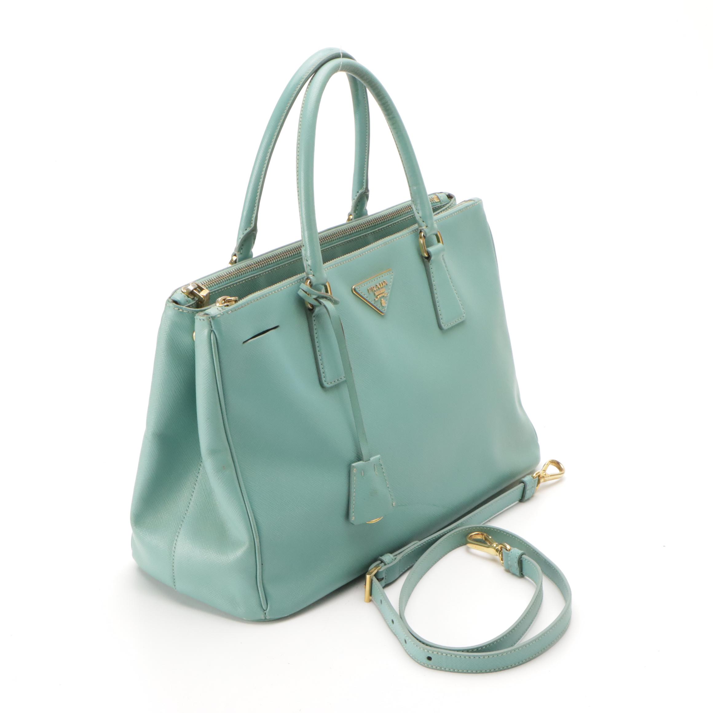 Prada Medium Galleria Double Zip Two-Way Bag in Blue Saffiano Lux Leather