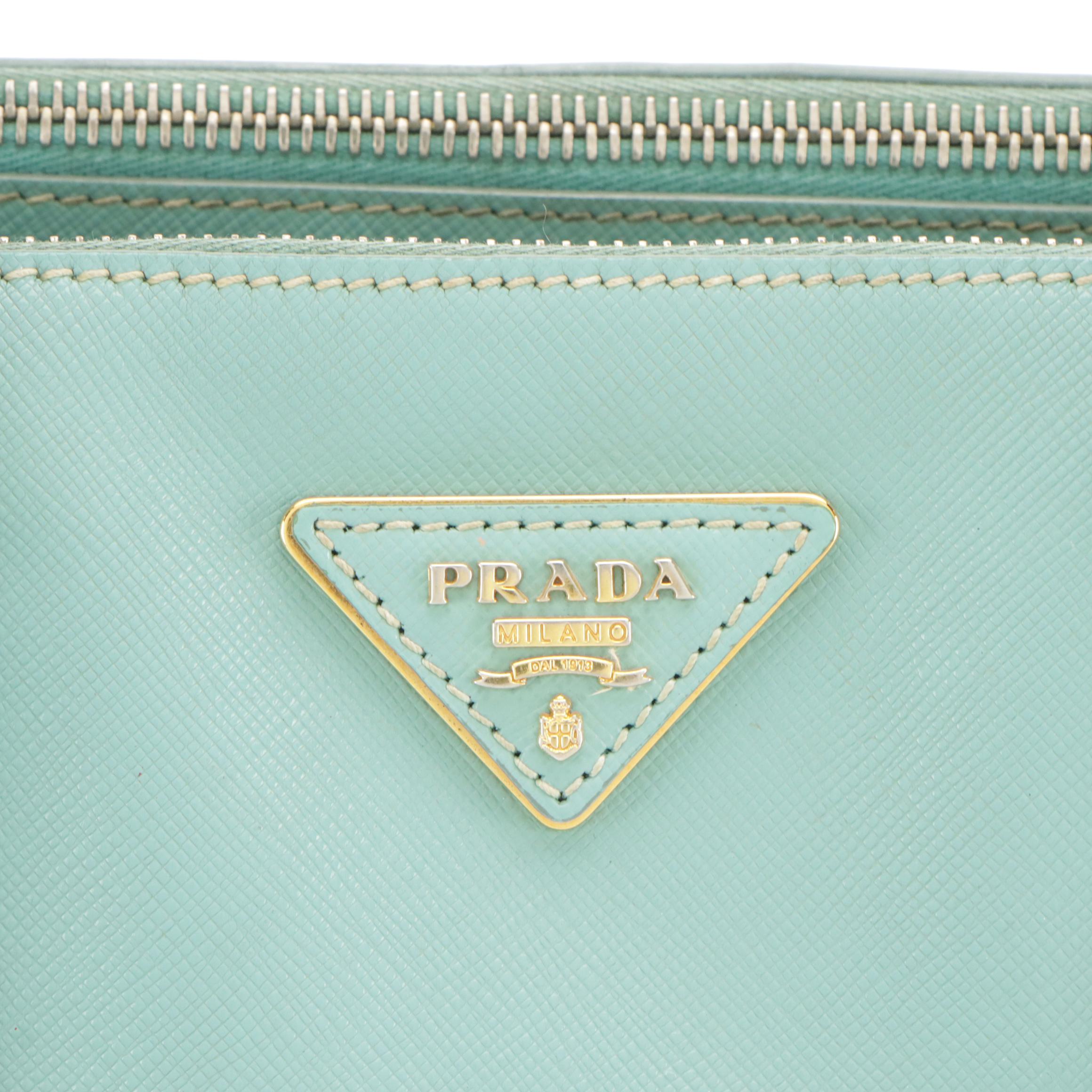 Prada Medium Galleria Double Zip Two-Way Bag in Blue Saffiano Lux Leather