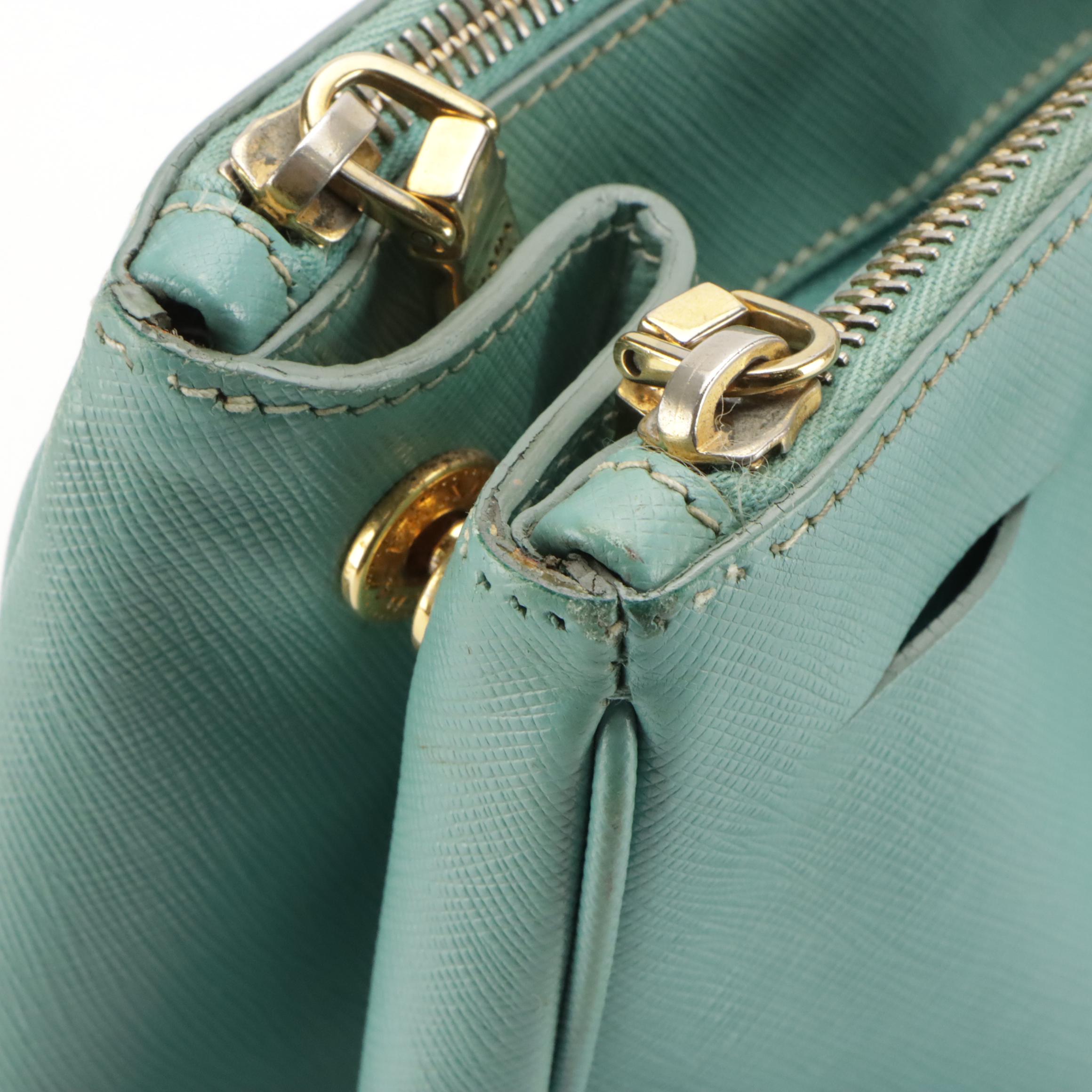 Prada Medium Galleria Double Zip Two-Way Bag in Blue Saffiano Lux Leather