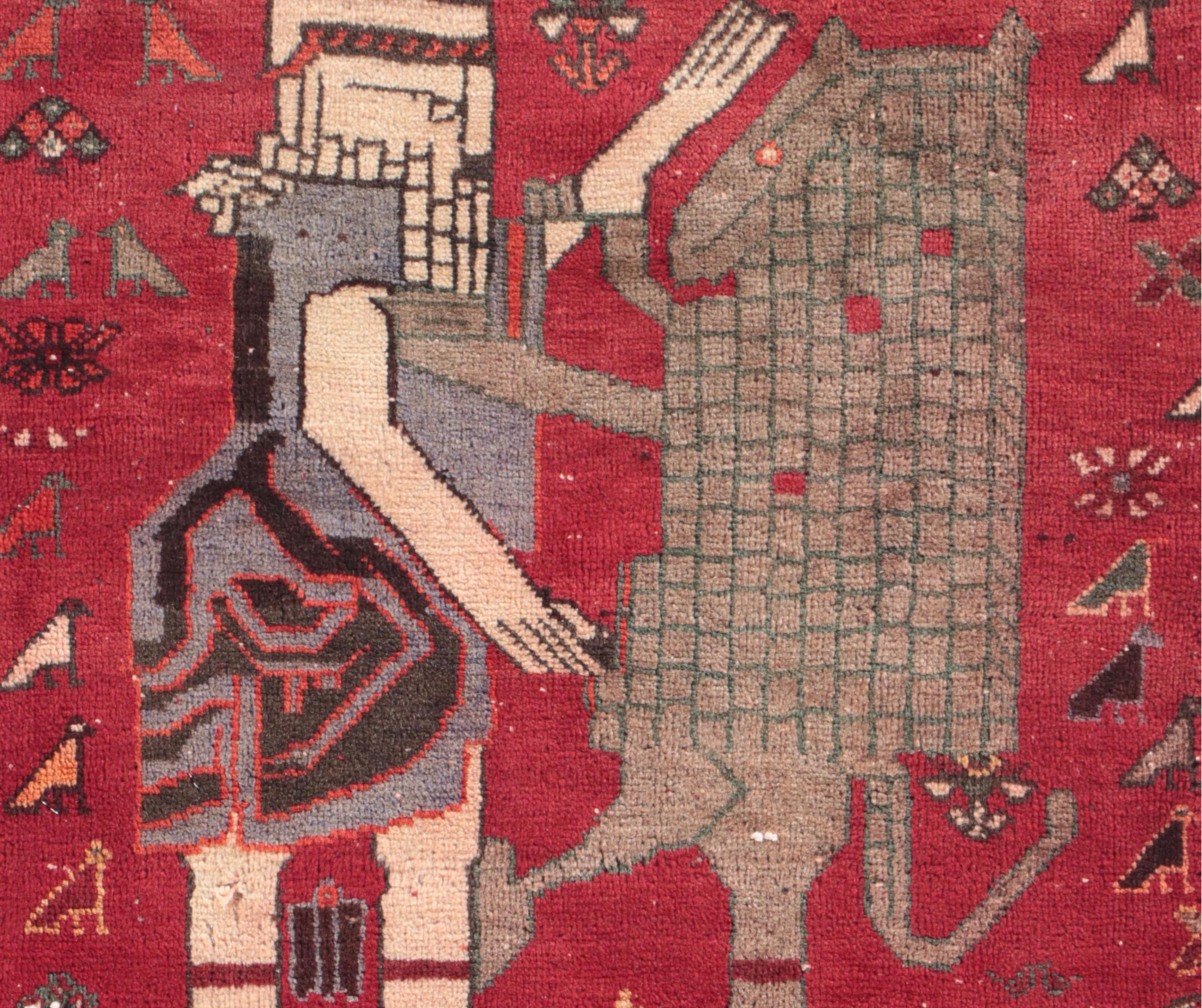 2' x 2' Hand-Knotted Persian Qashqai Pictorial Floor Mat