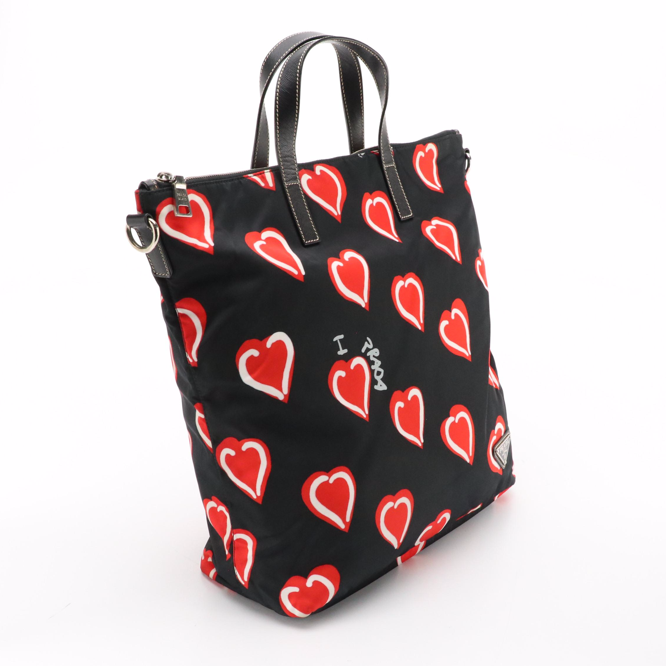Prada Heart Printed Tessuto Nylon Top Handle Tote