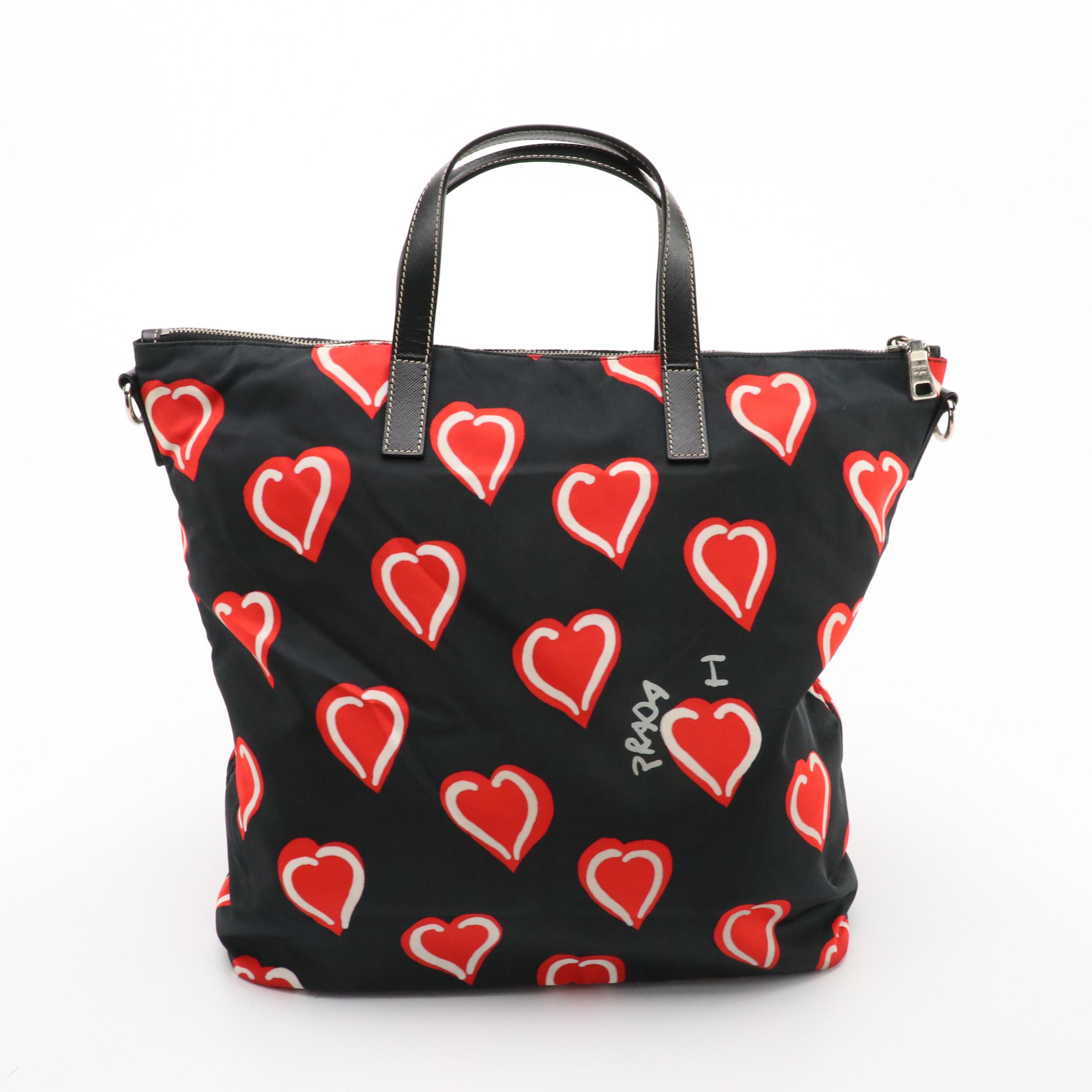 Prada Heart Printed Tessuto Nylon Top Handle Tote