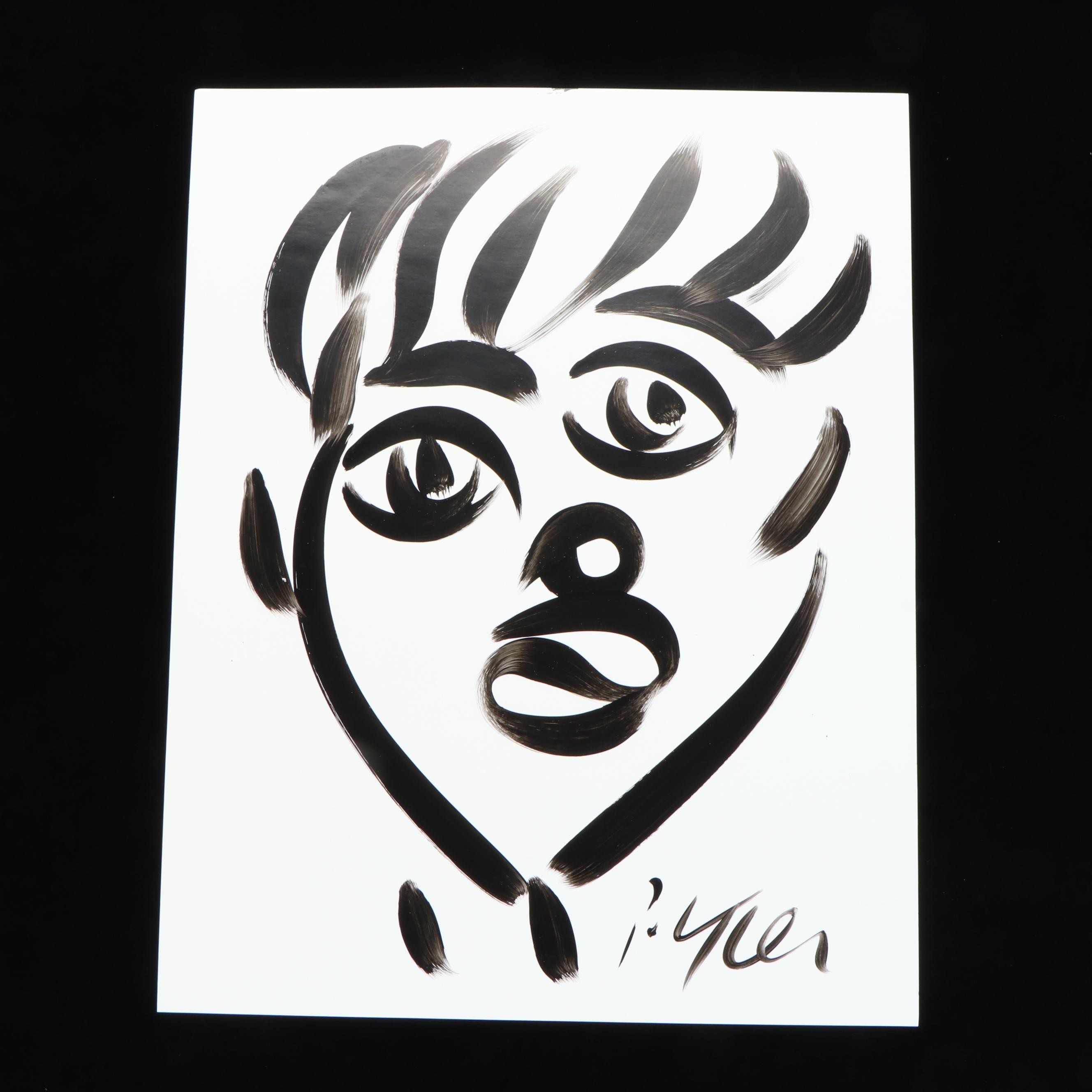 Peter Keil Abstract Acrylic Portrait Painting, Late 20th Century