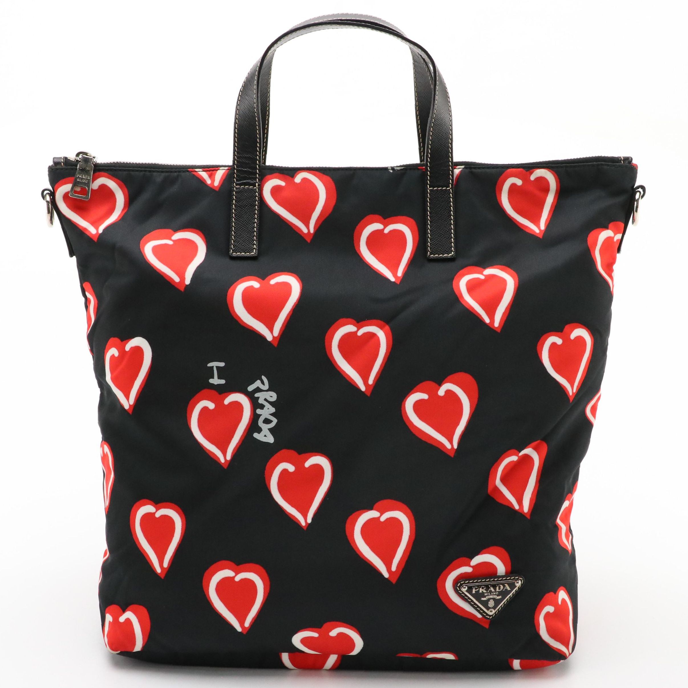Prada Heart Printed Tessuto Nylon Top Handle Tote