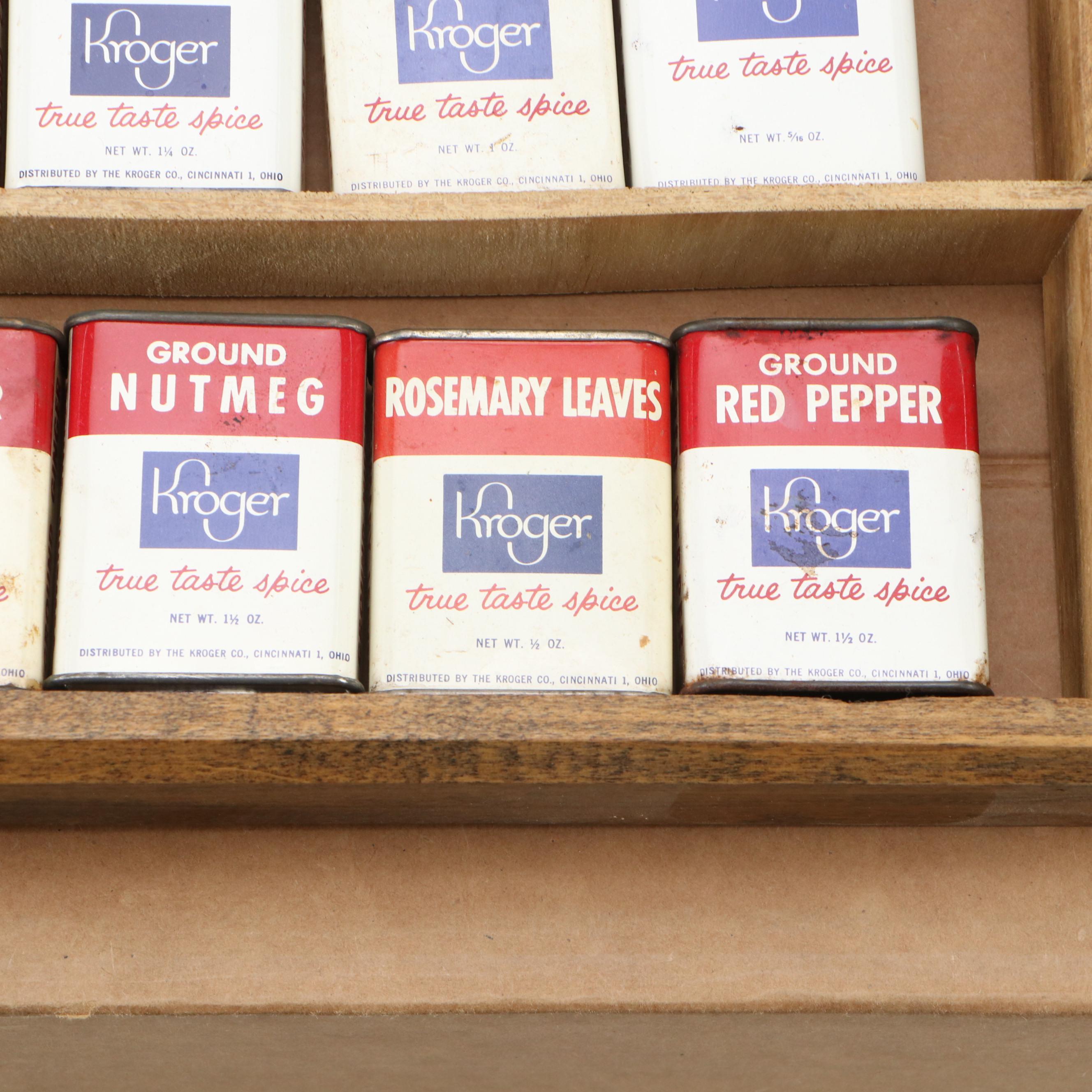 Wooden Wall Shelf with Kroger and Sudan Metal Spice Tins