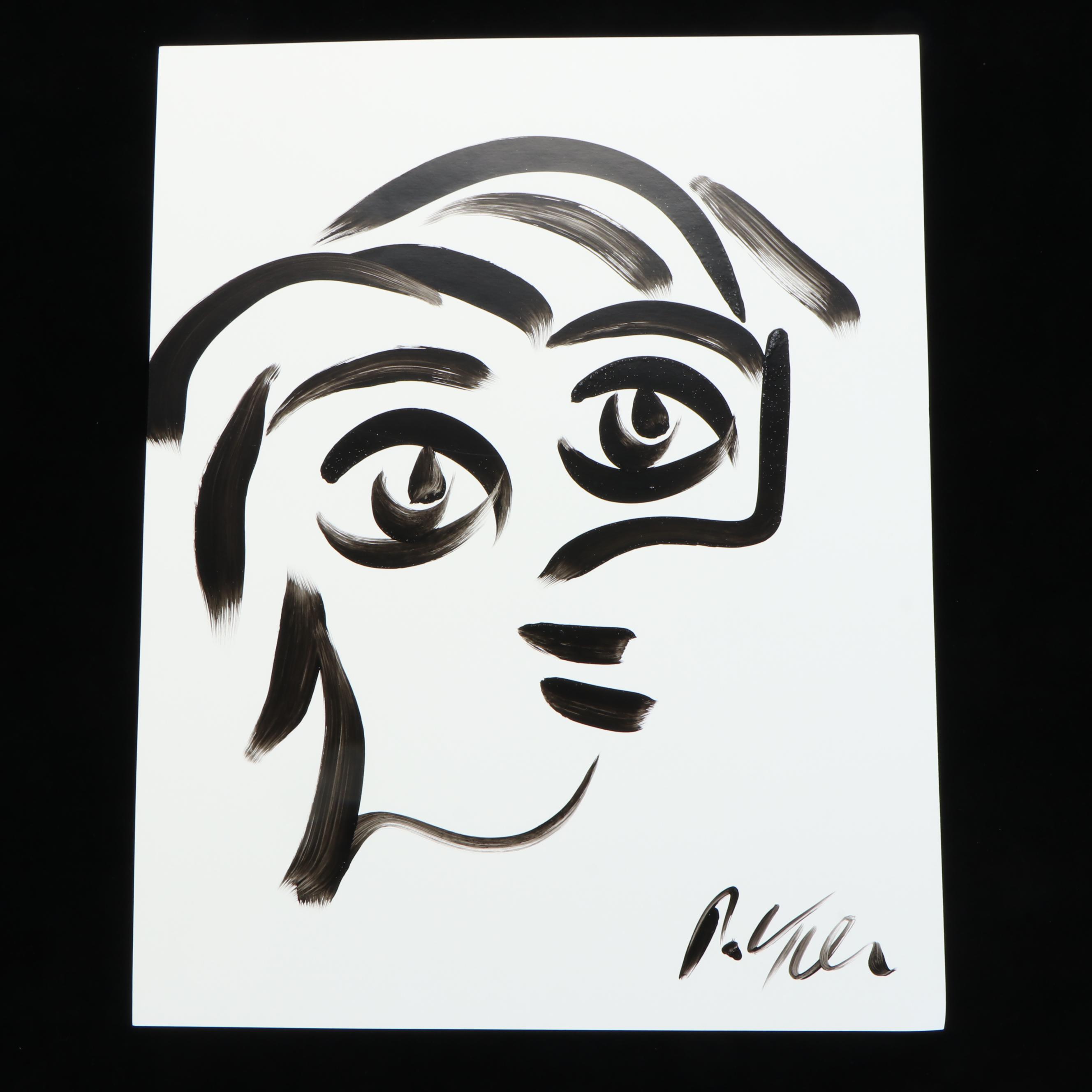 Peter Keil Abstract Acrylic Portrait Painting, Late 20th Century