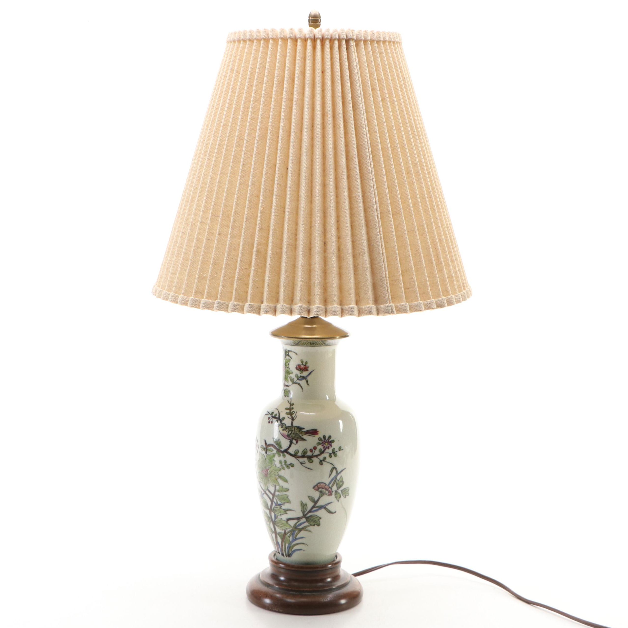 Chinese Bird and Floral Motif Ceramic Vase Table Lamp