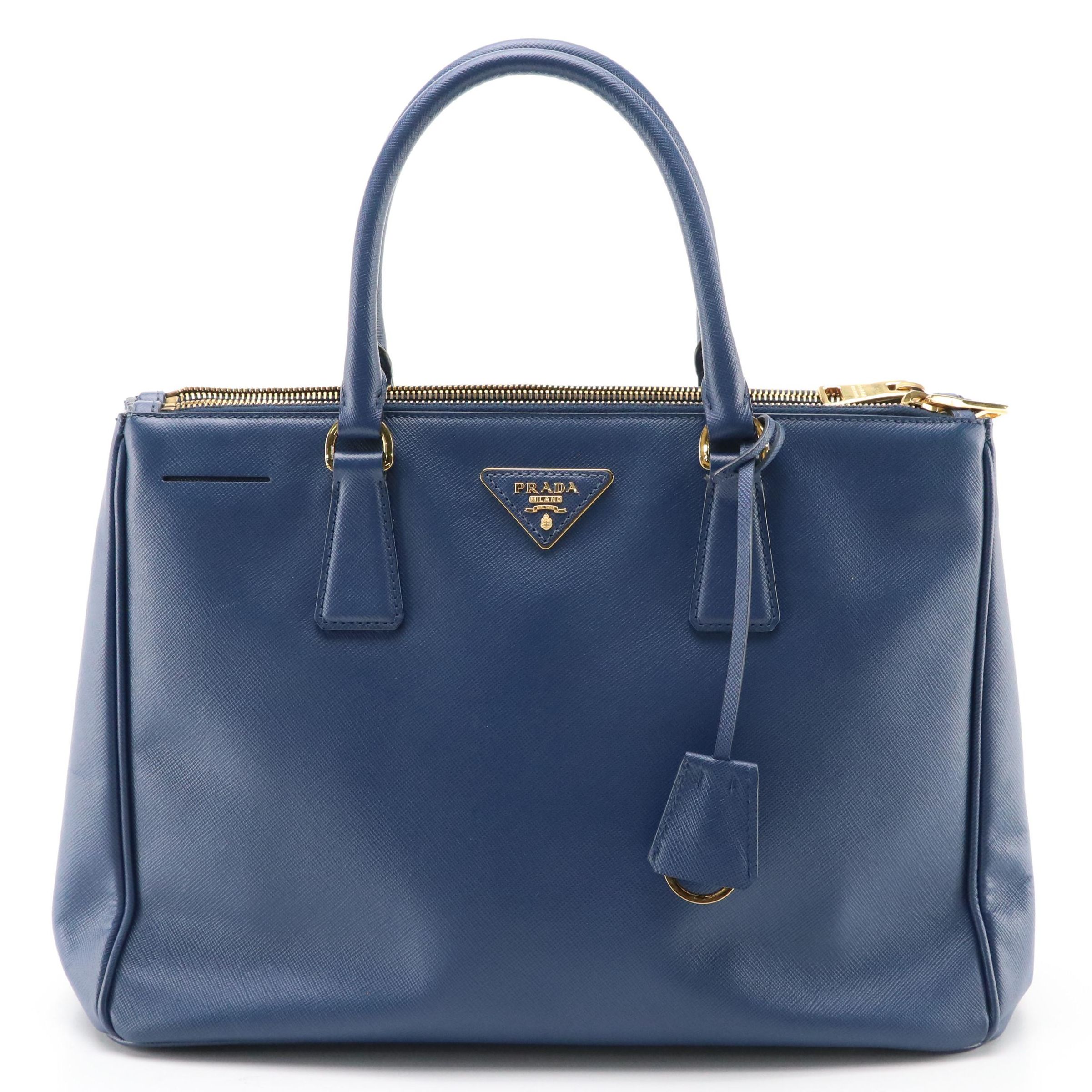 Prada Twin Pocket Tote Bag in Marine Blue Saffiano Leather